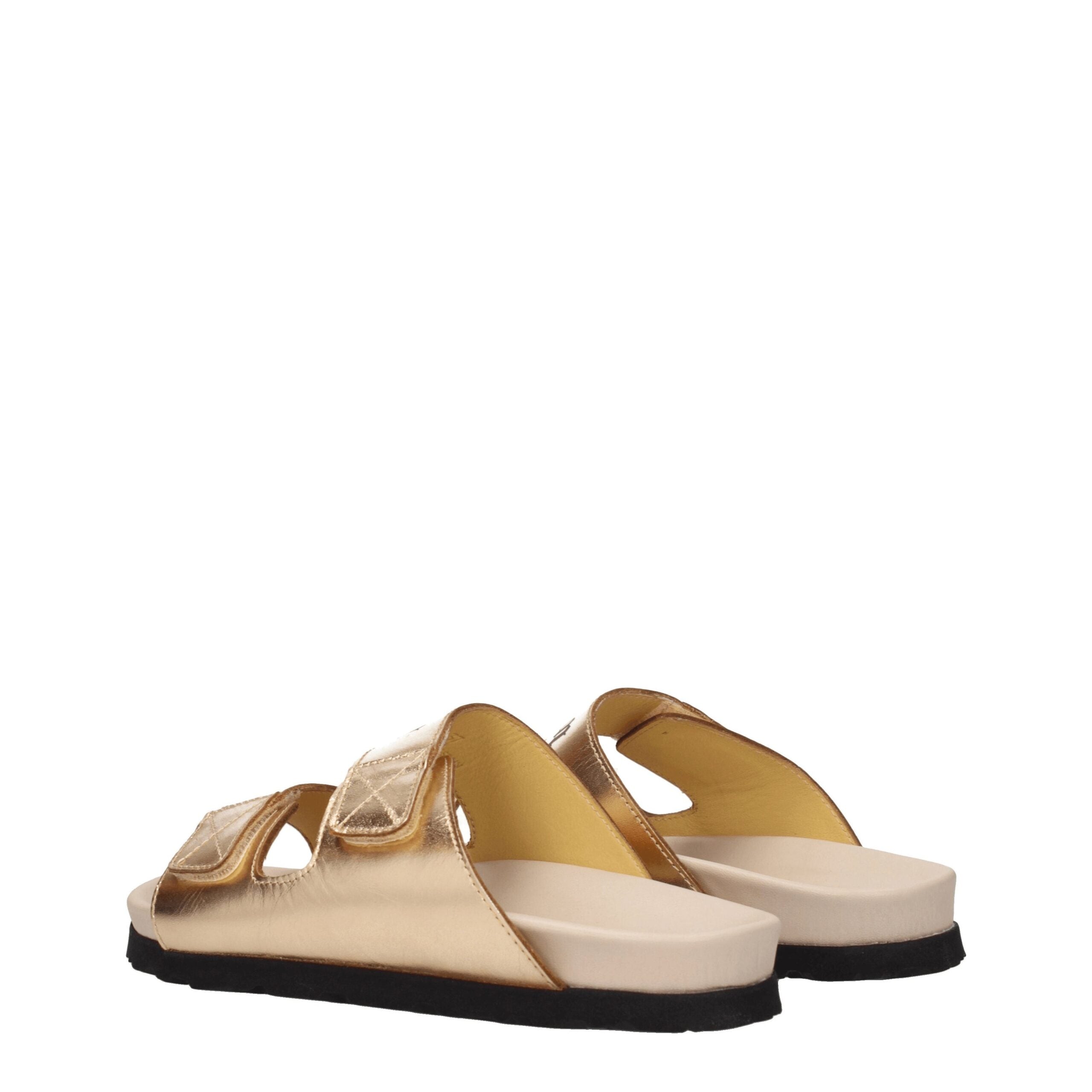Gold Leather Slippers Sandals Palm Angels