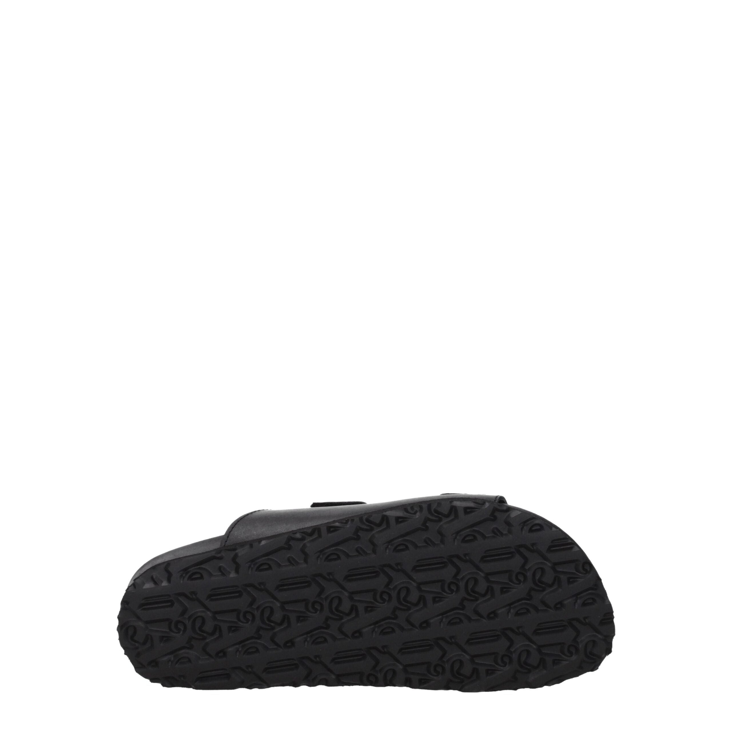 Black Leather Flat Sandals Palm Angels