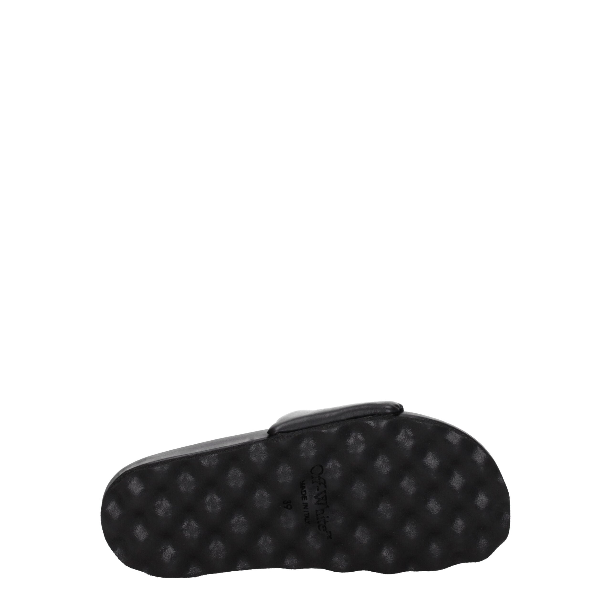 Black Leather Slippers Sandals Off-White