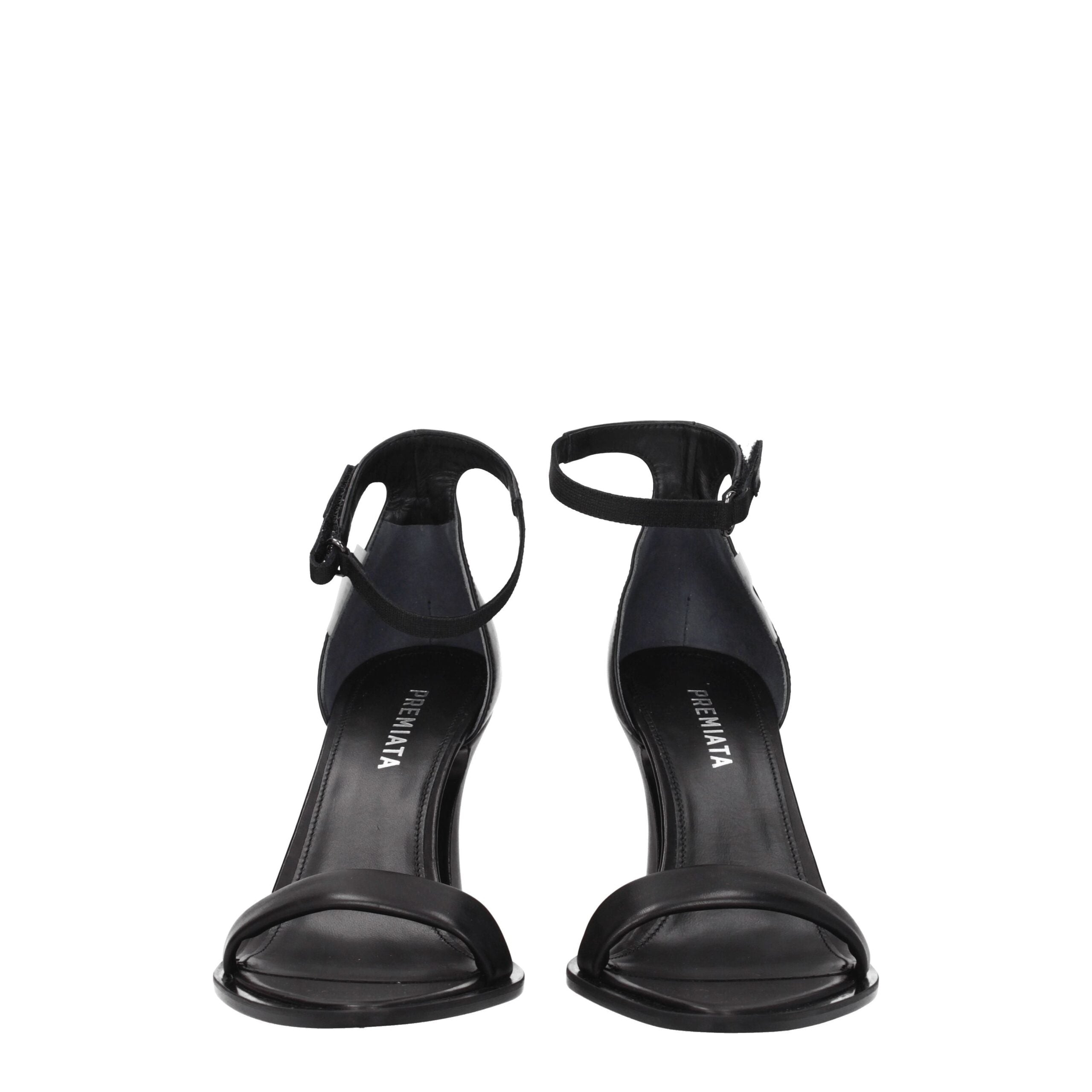 Black Leather Flat Sandals Premiata