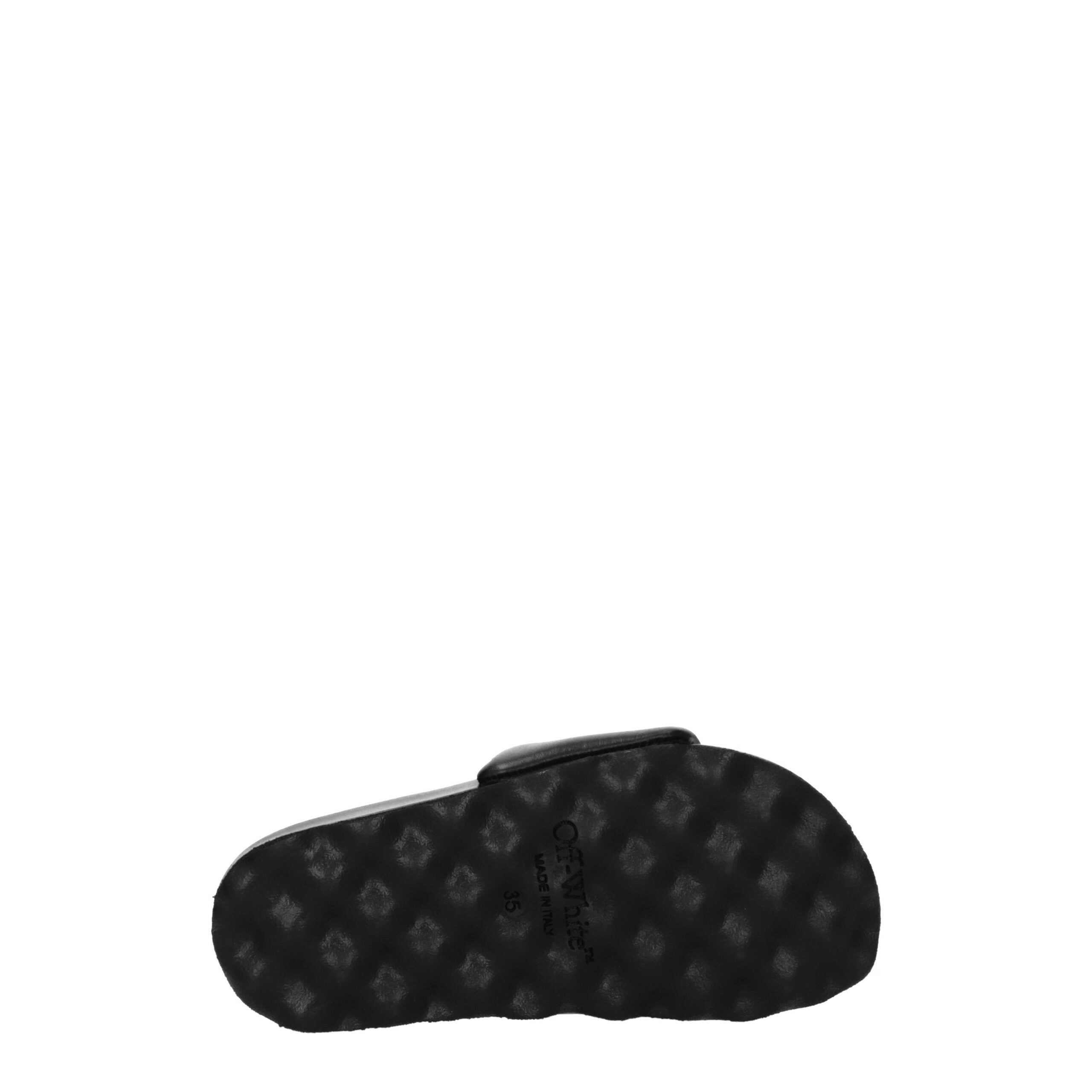 Black Leather Slippers Sandals Off-White
