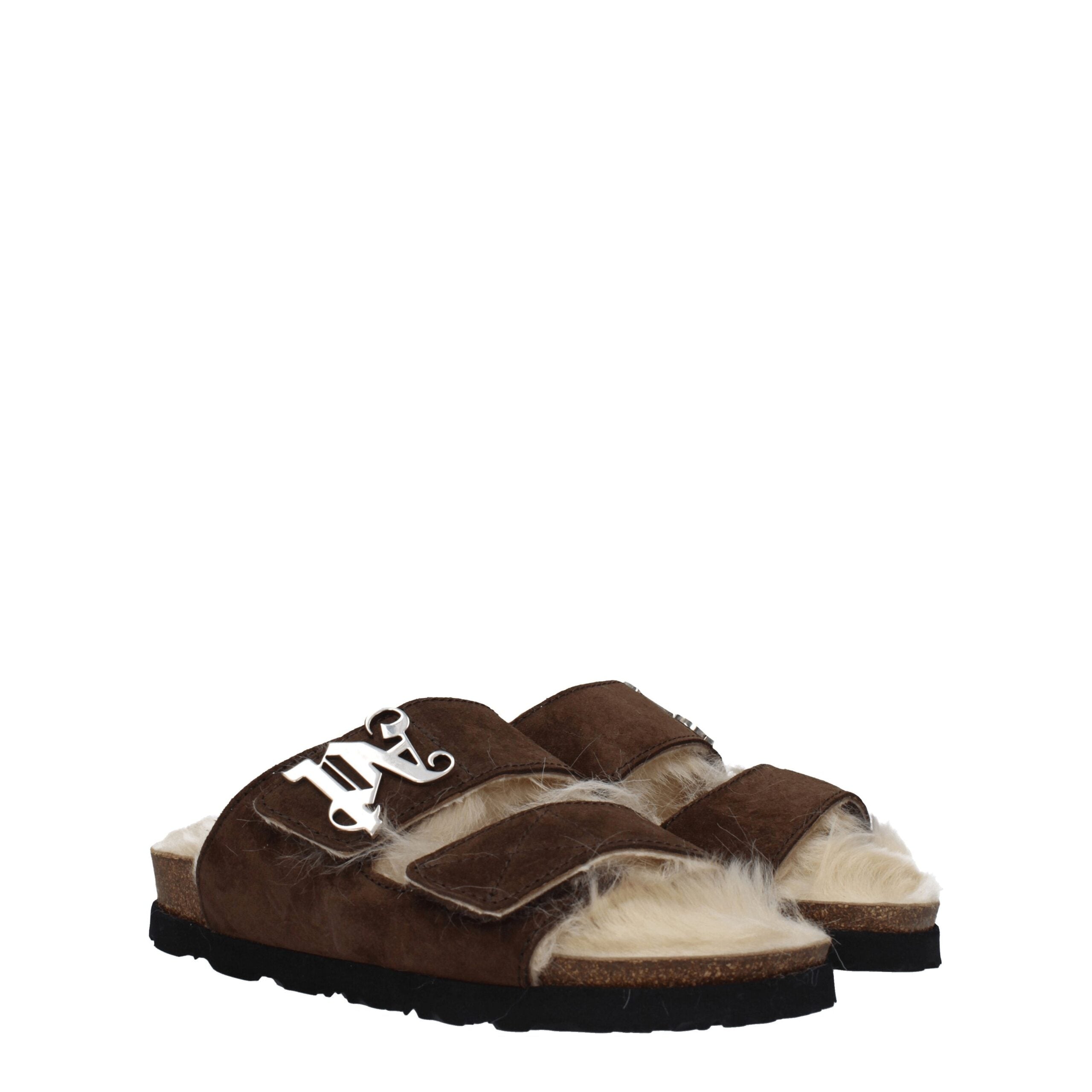Brown Leather Slippers Sandals Palm Angels