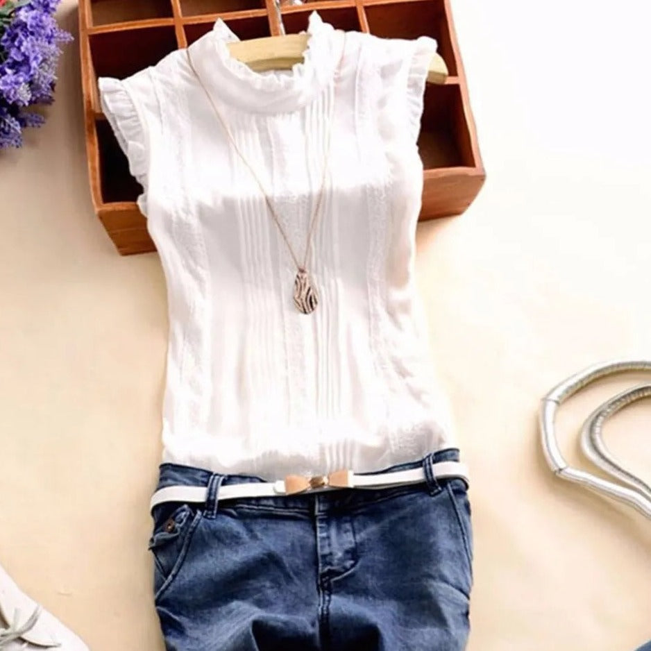 Chiffon Sleeveless Lace Top tops Shopella