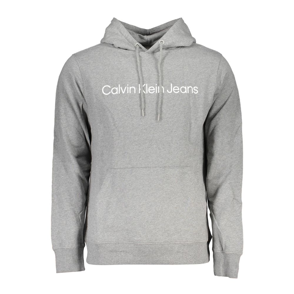"Gray Cotton Men Sweater with Hood and Central Pocket" Calvin Klein