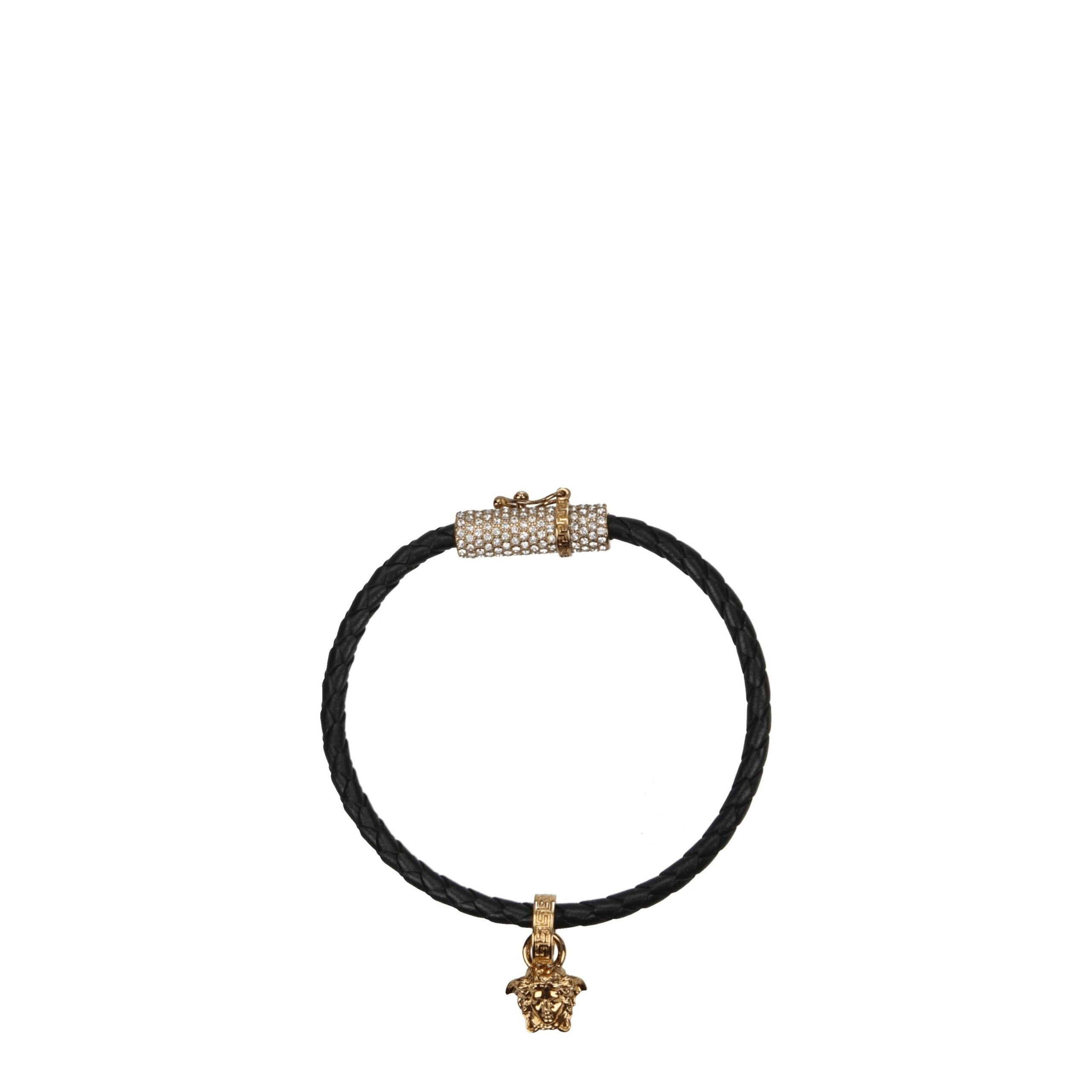 Black Leather Bracelets Versace