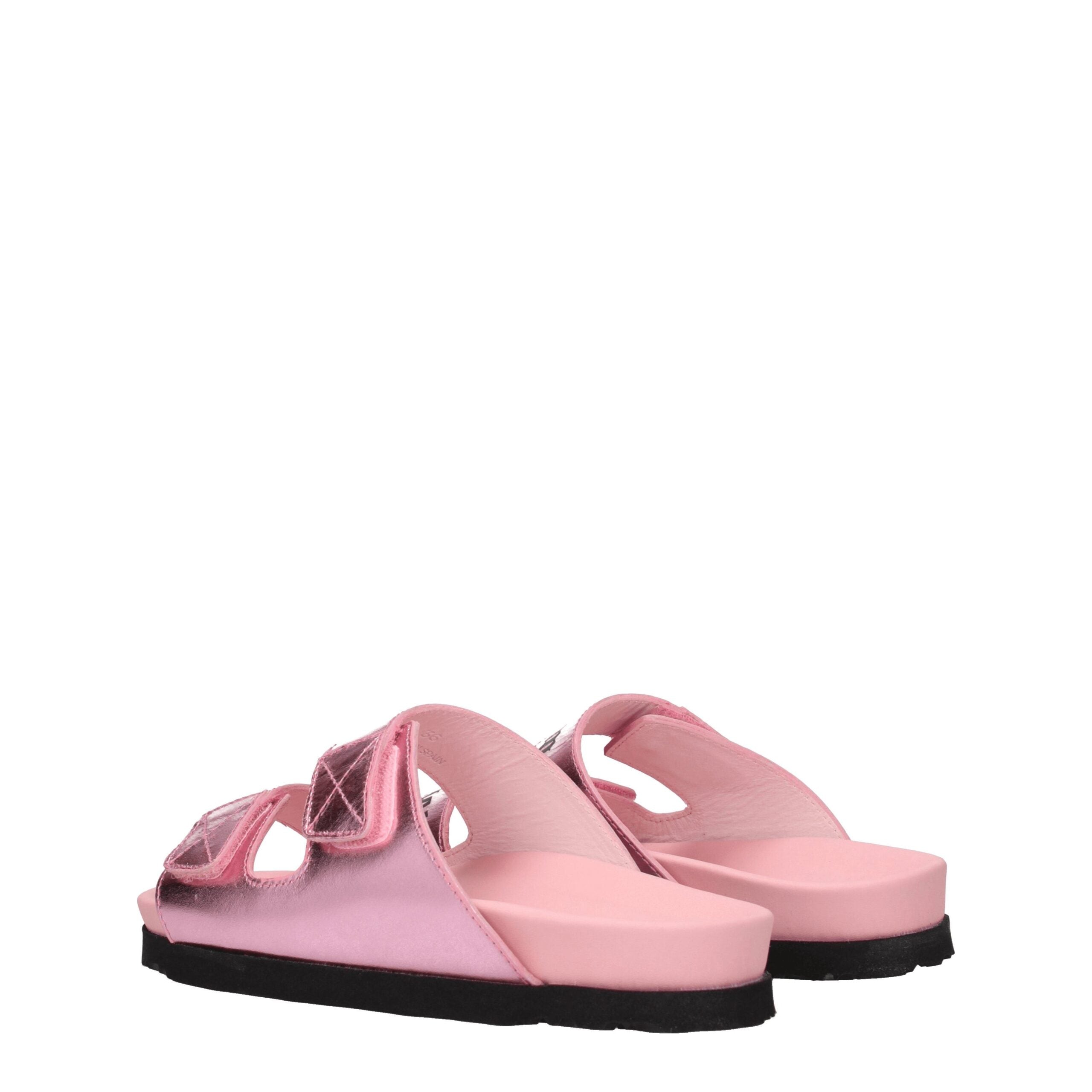Pink Leather Slippers Sandals Palm Angels