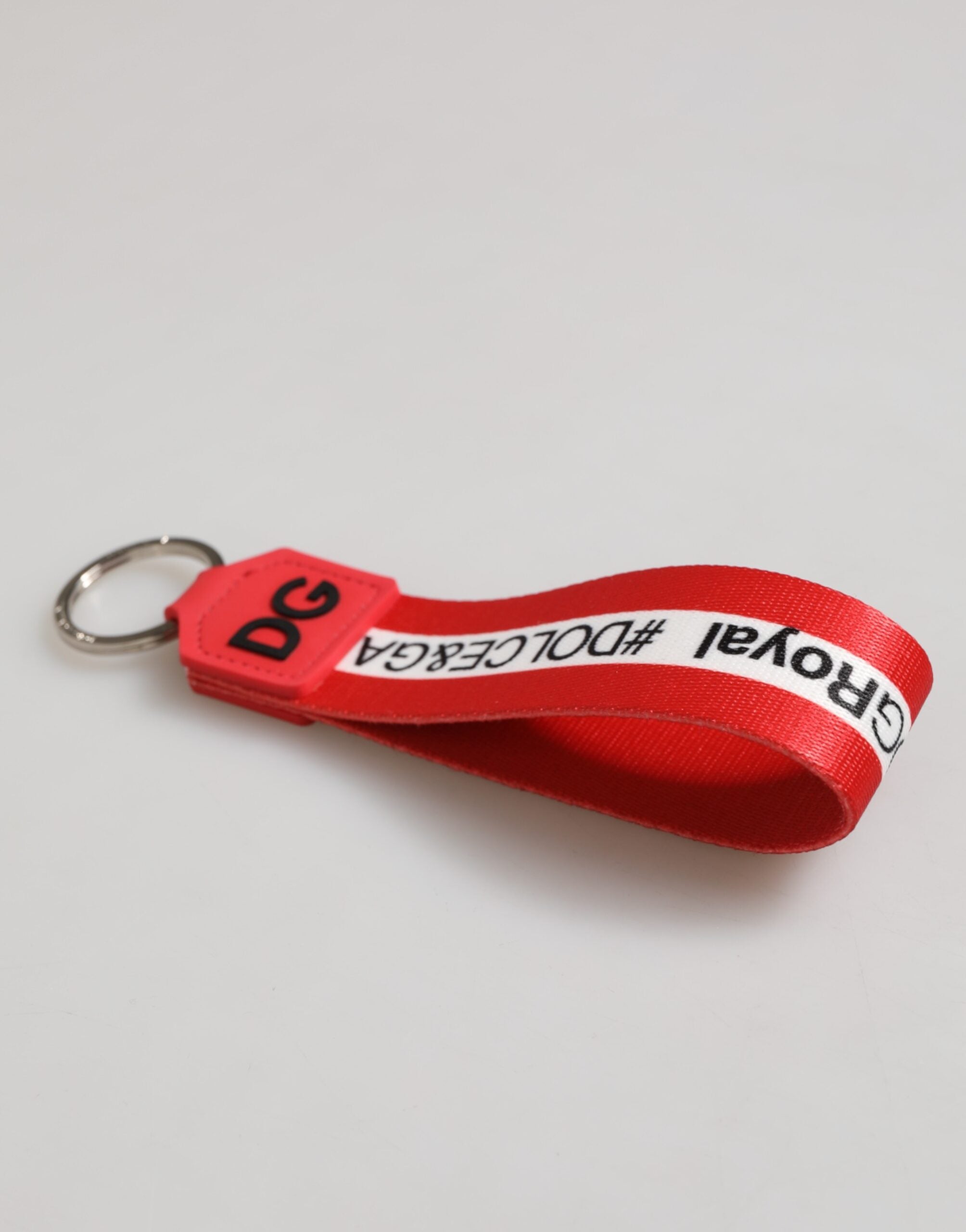 Red Logo Polyester Silver Brass Holder Keychain Men Keyring Dolce & Gabbana