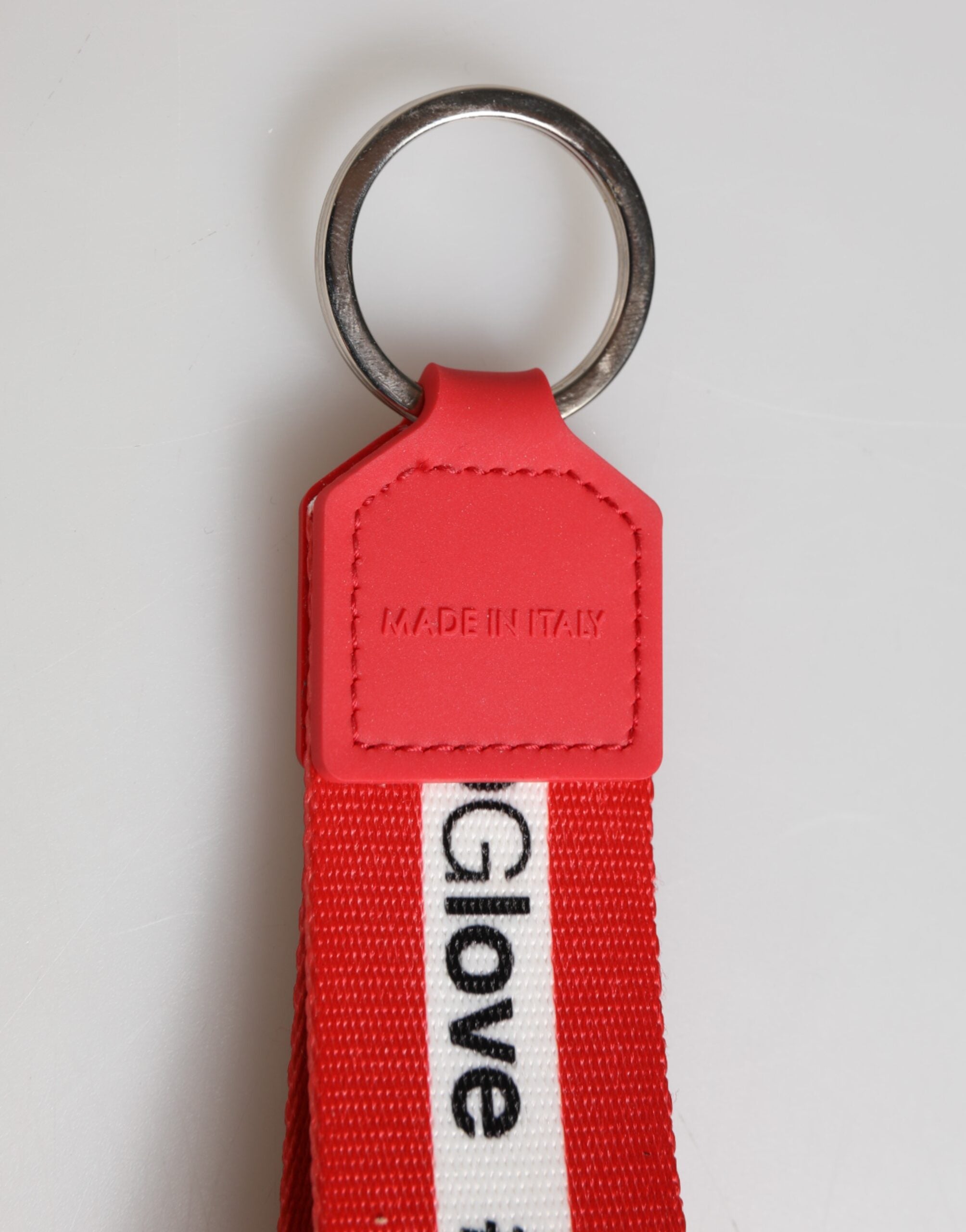 Red Logo Polyester Silver Brass Holder Keychain Men Keyring Dolce & Gabbana