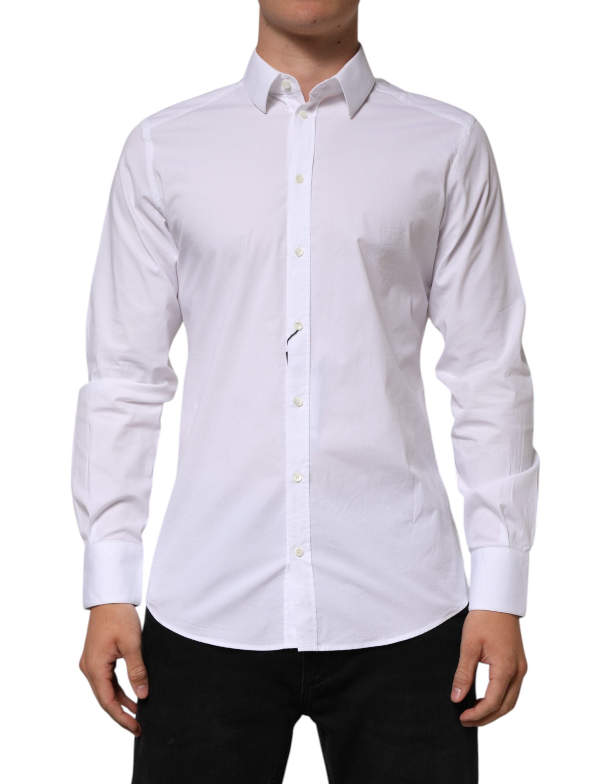 White Cotton GOLD Long Sleeves Formal Men Shirt Dolce & Gabbana