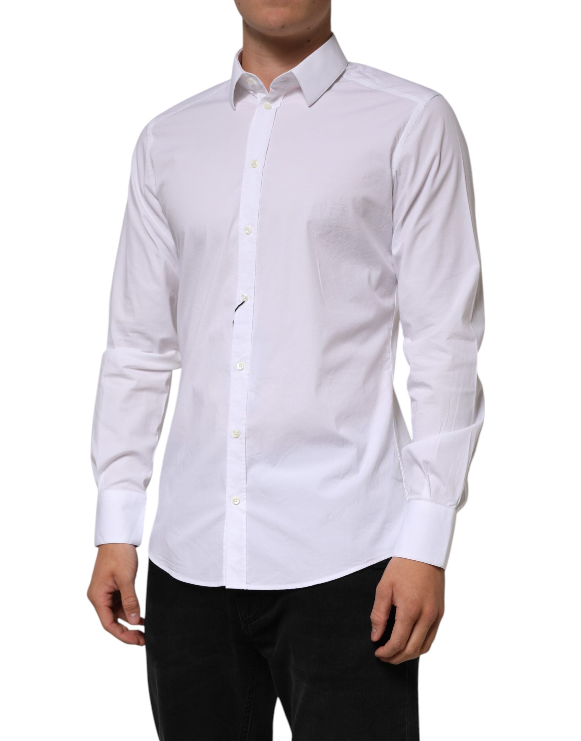 White Cotton GOLD Long Sleeves Formal Men Shirt Dolce & Gabbana