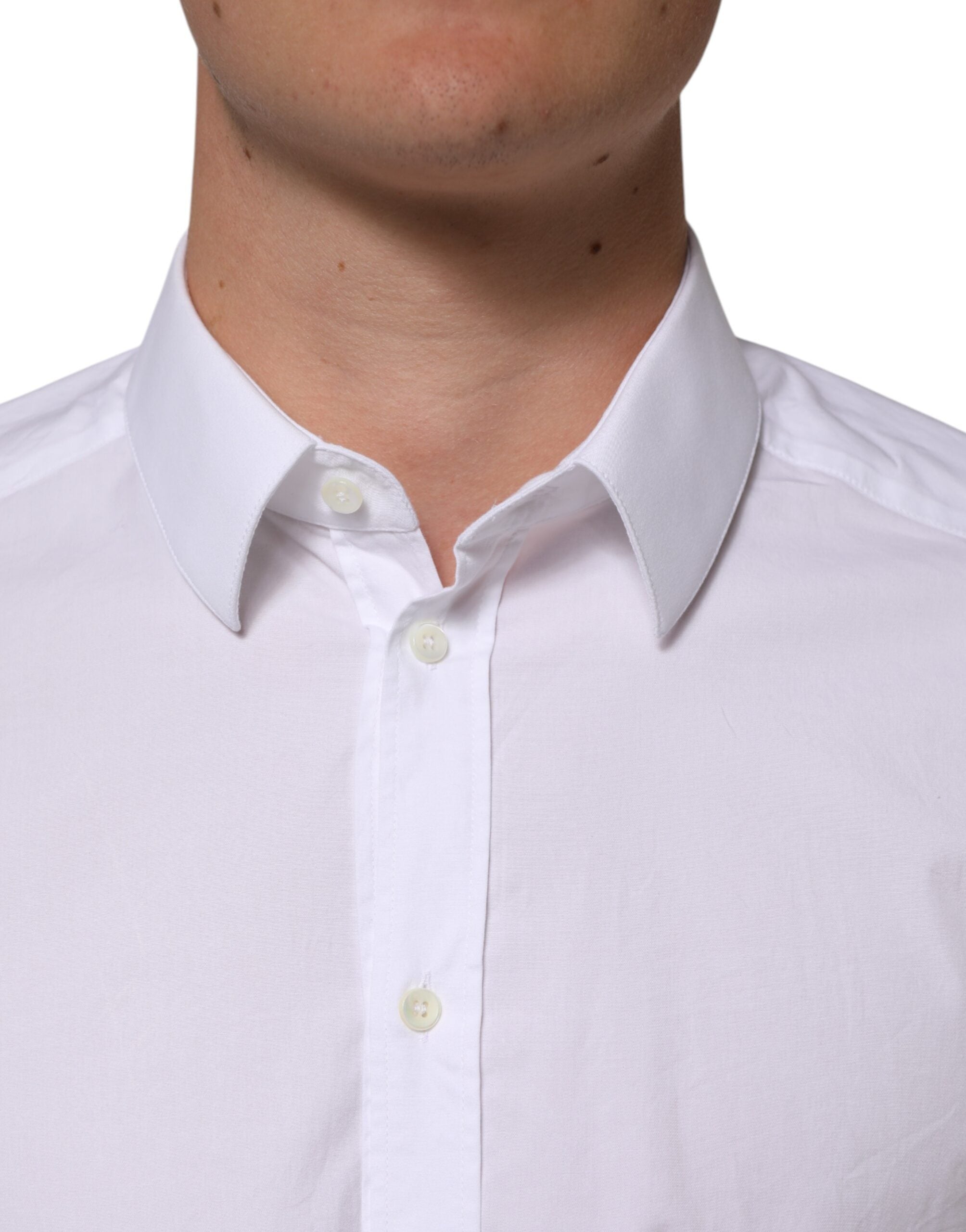 White Cotton GOLD Long Sleeves Formal Men Shirt Dolce & Gabbana