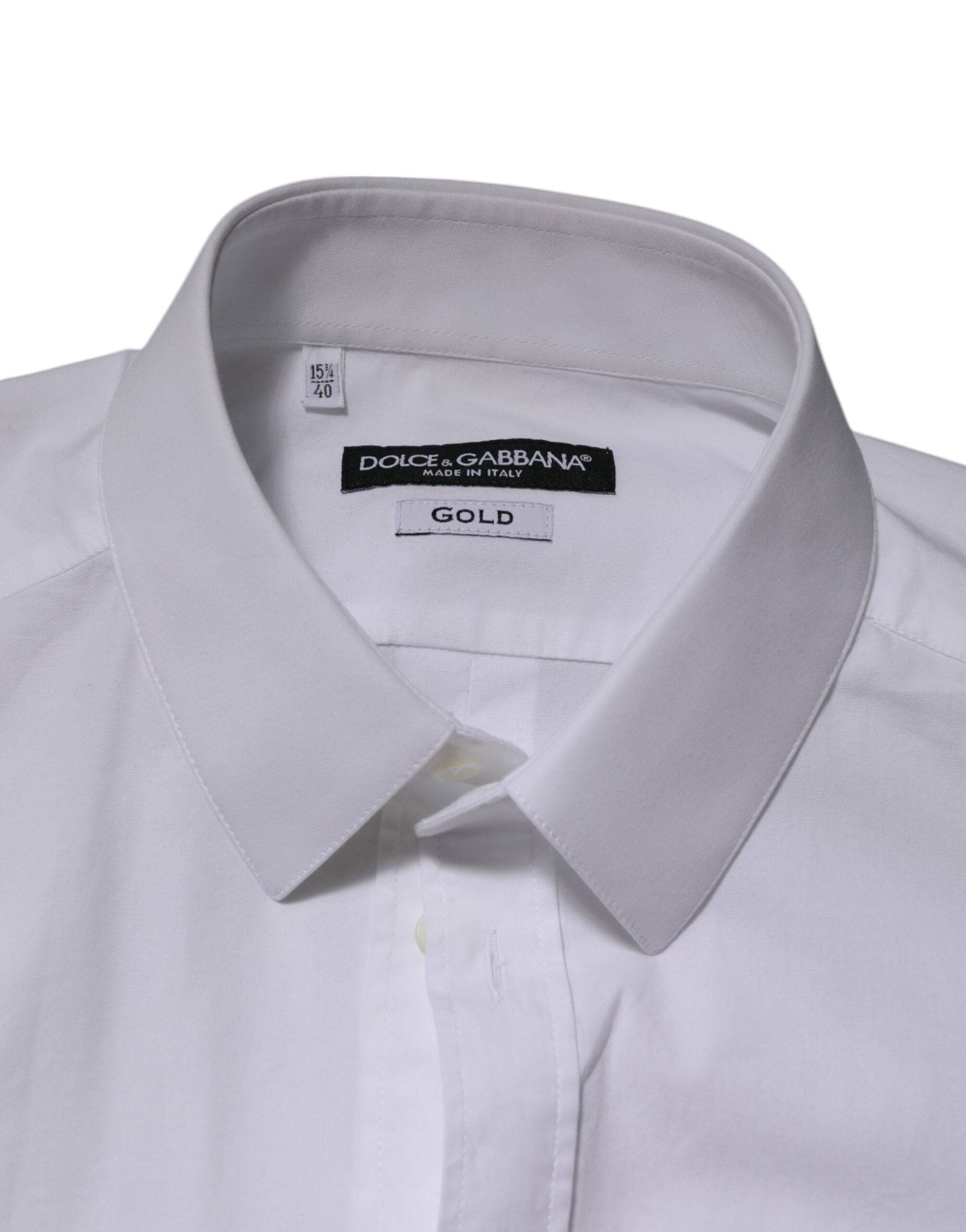 White Cotton GOLD Long Sleeves Formal Men Shirt Dolce & Gabbana