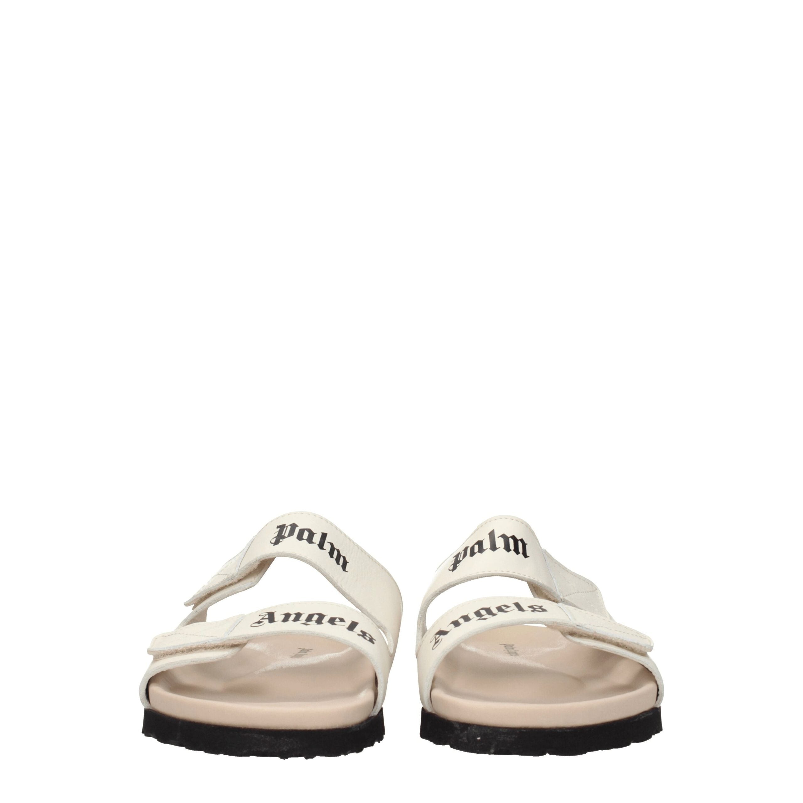 Beige Leather Slippers Sandals Palm Angels