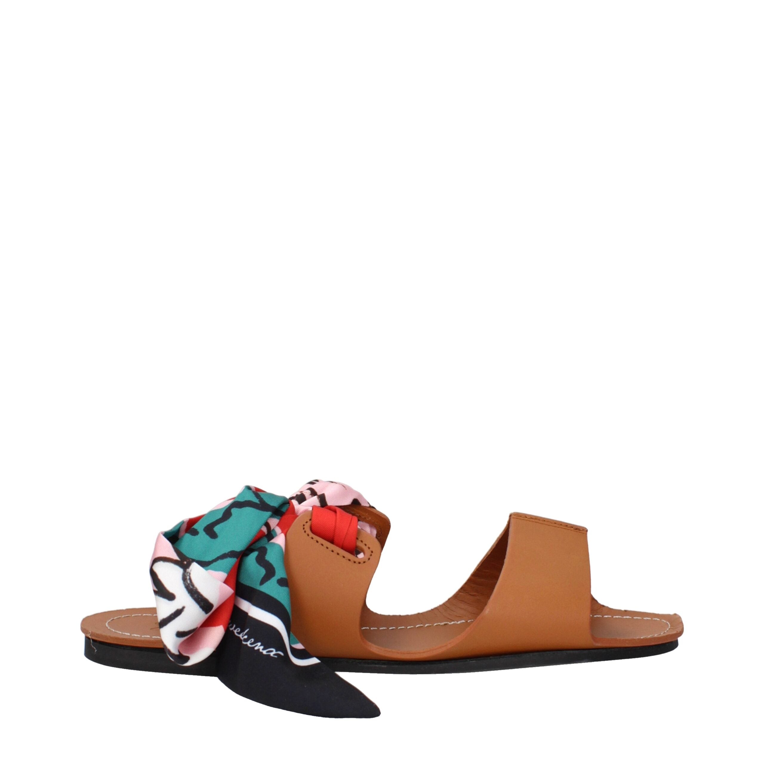 Brown Leather Flat Sandals Max Mara