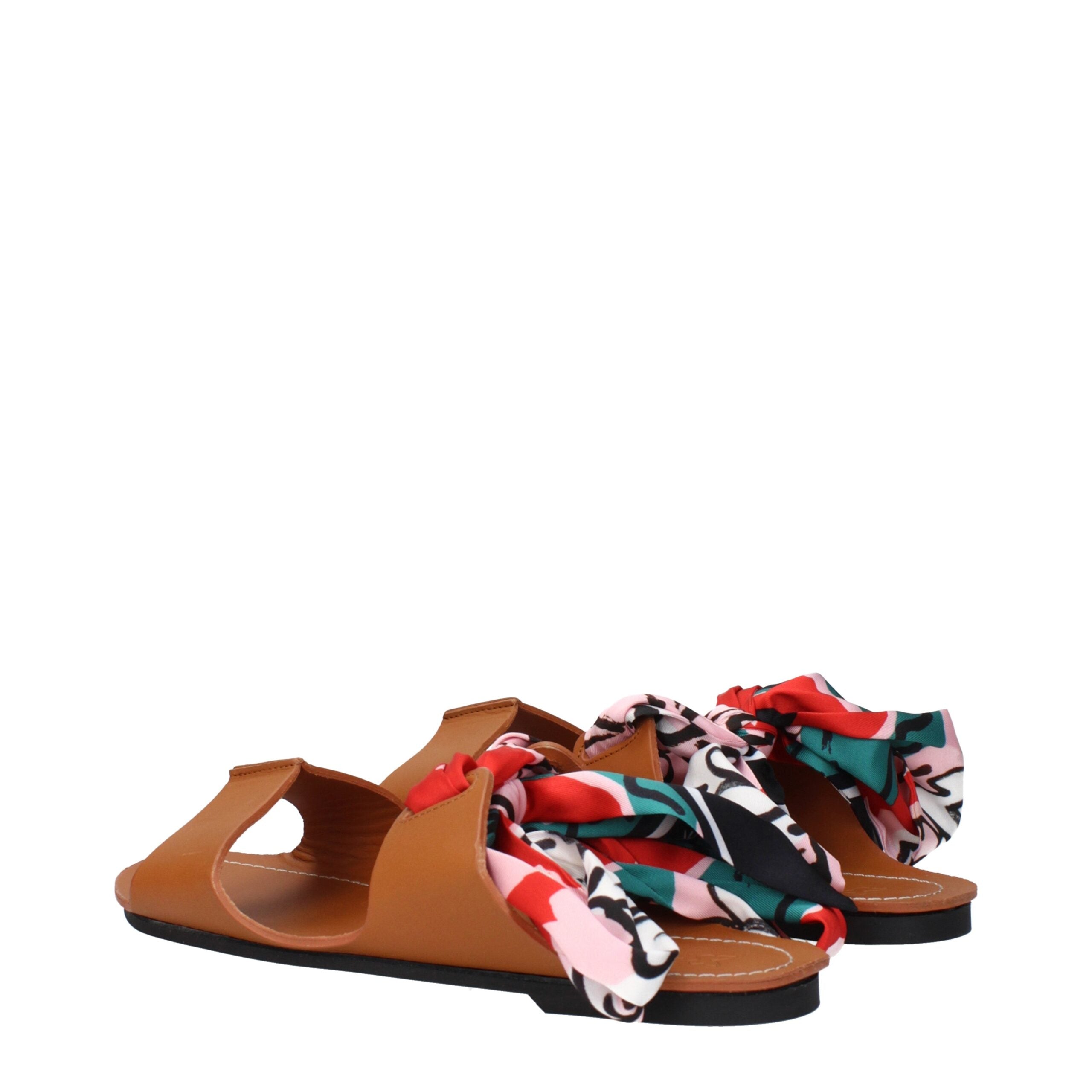Brown Leather Flat Sandals Max Mara