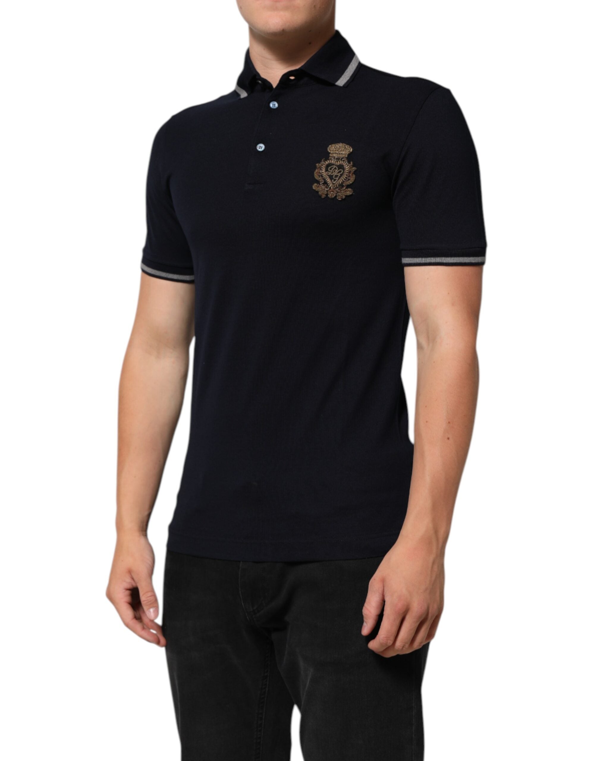 Navy Blue Cotton Crown Crest Logo Men T-Shirt Dolce & Gabbana