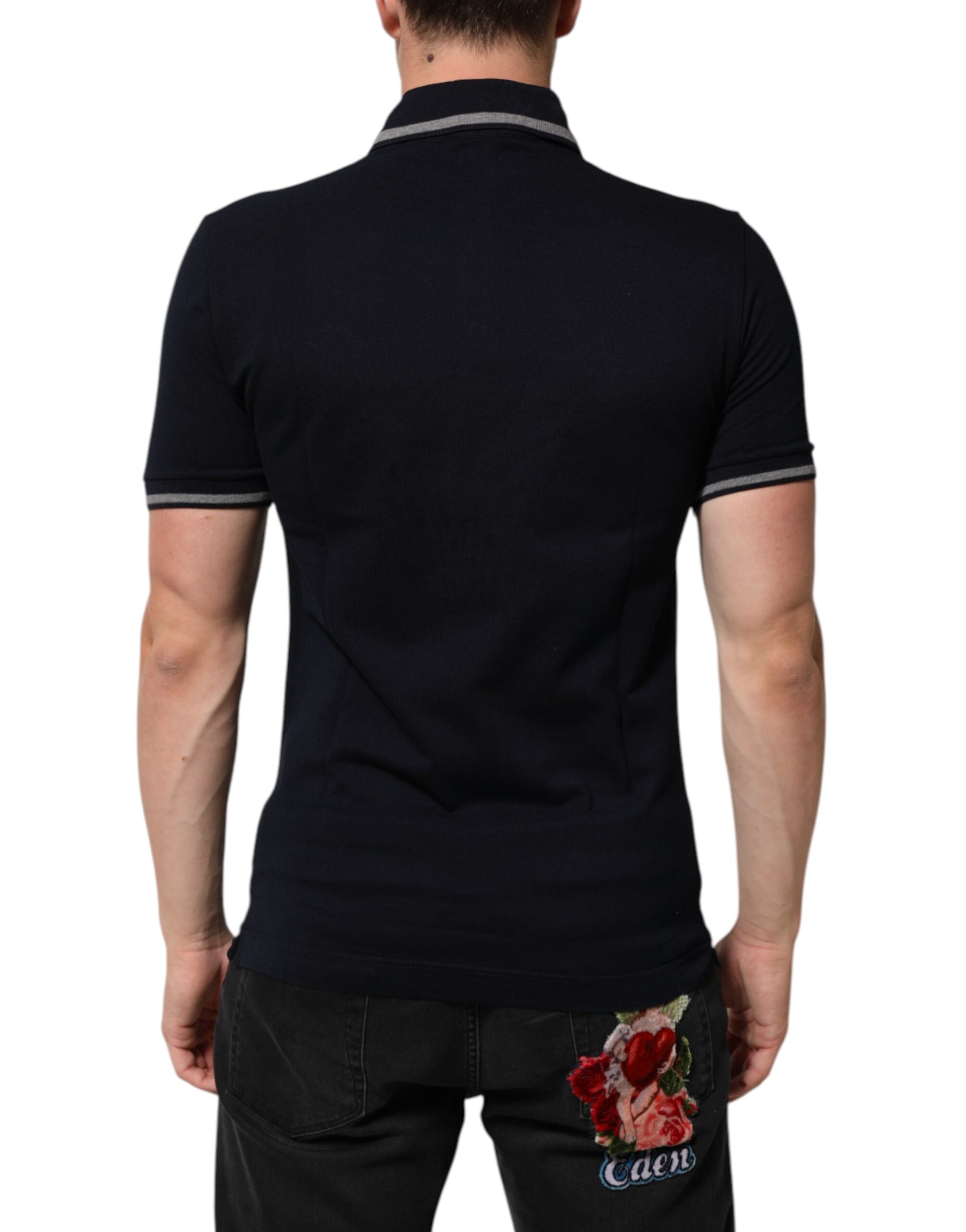 Navy Blue Cotton Crown Crest Logo Men T-Shirt Dolce & Gabbana