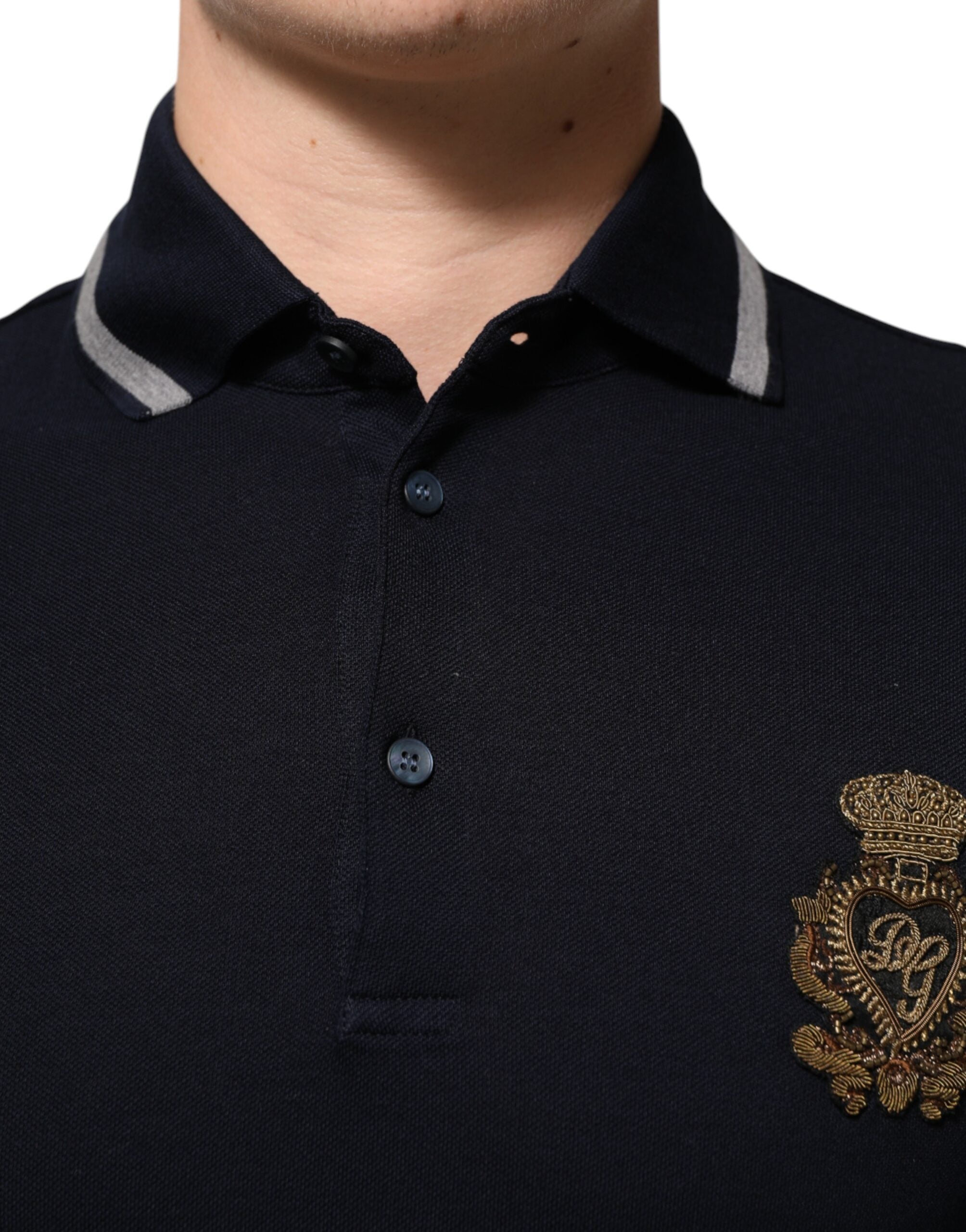 Navy Blue Cotton Crown Crest Logo Men T-Shirt Dolce & Gabbana