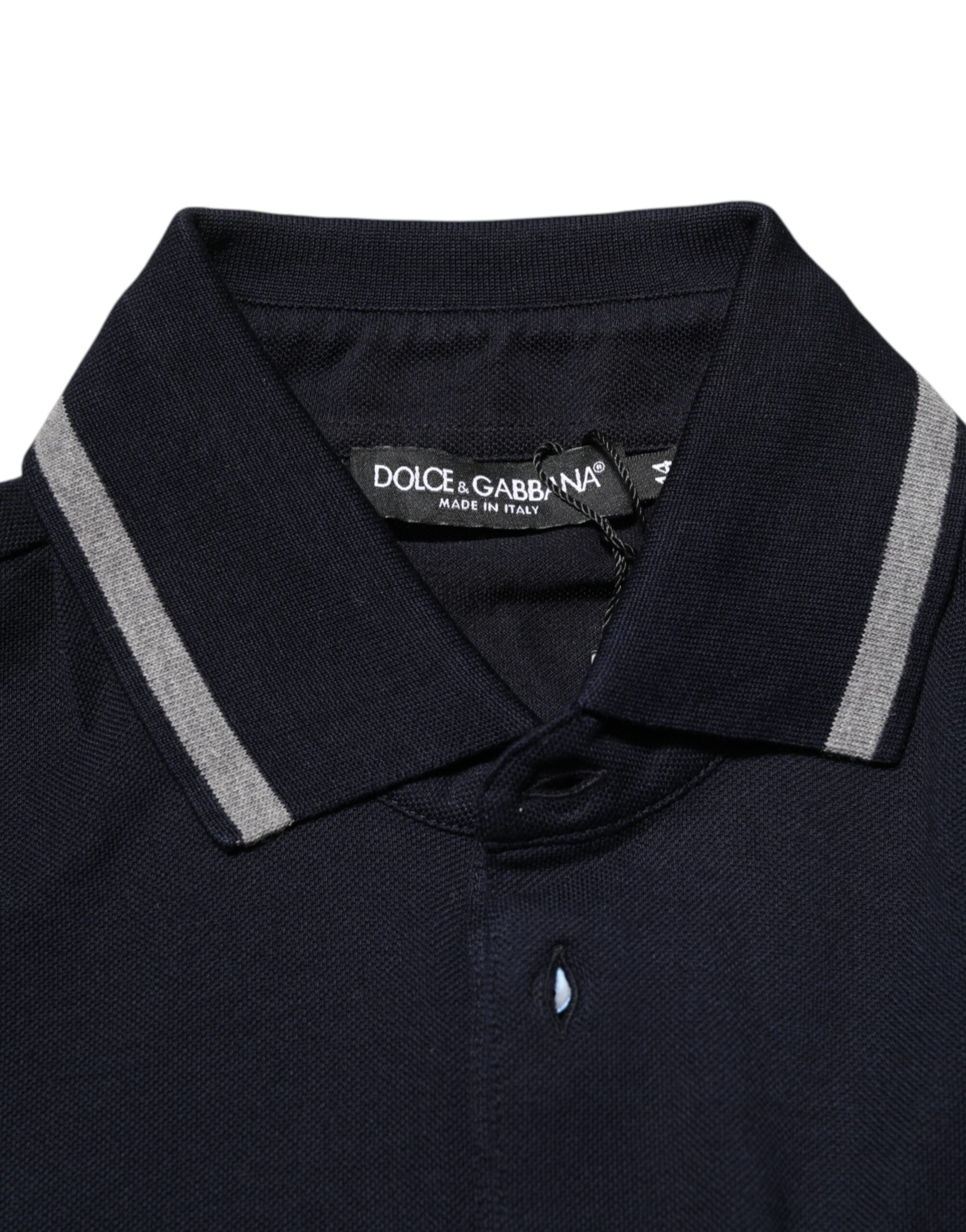 Navy Blue Cotton Crown Crest Logo Men T-Shirt Dolce & Gabbana