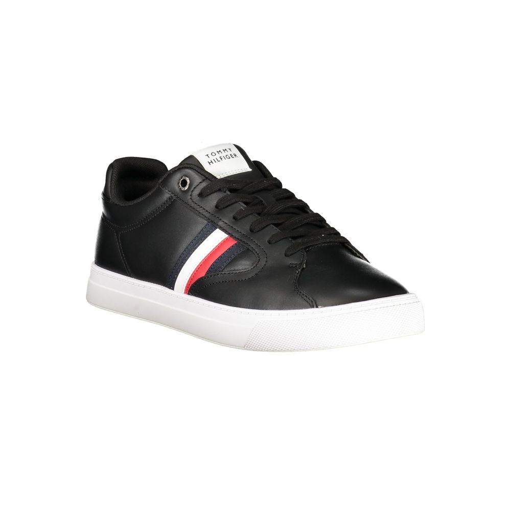 Black Leather Men Sneaker Tommy Hilfiger