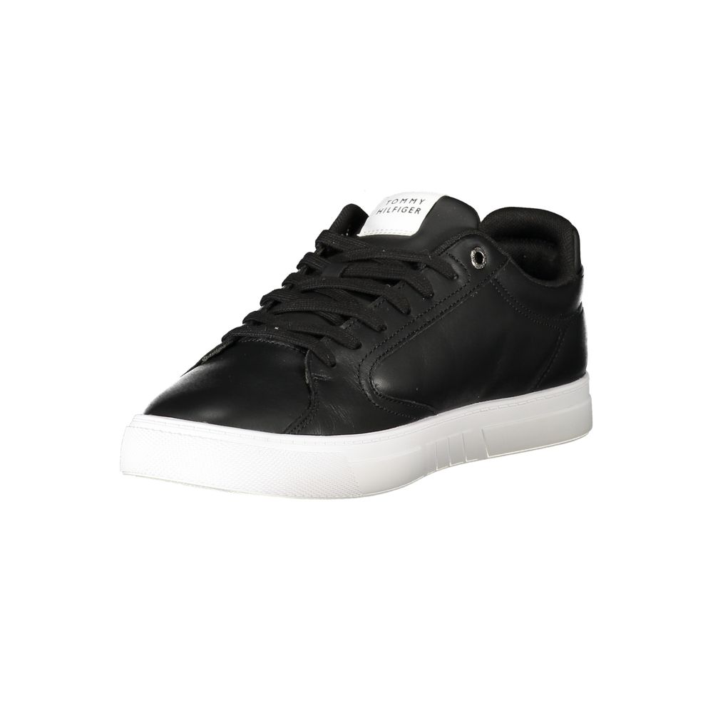 Black Leather Men Sneaker Tommy Hilfiger