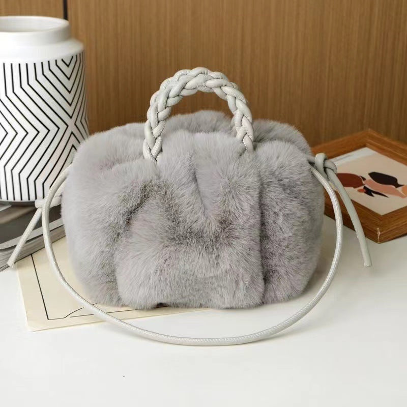 Plush Versatile Handbag Women's Pleated Cloud Bag Dropshipman Light Gray
