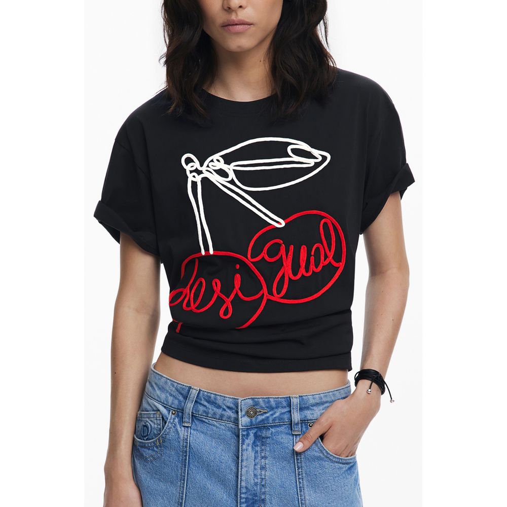 Black Cotton Women T-Shirt Desigual