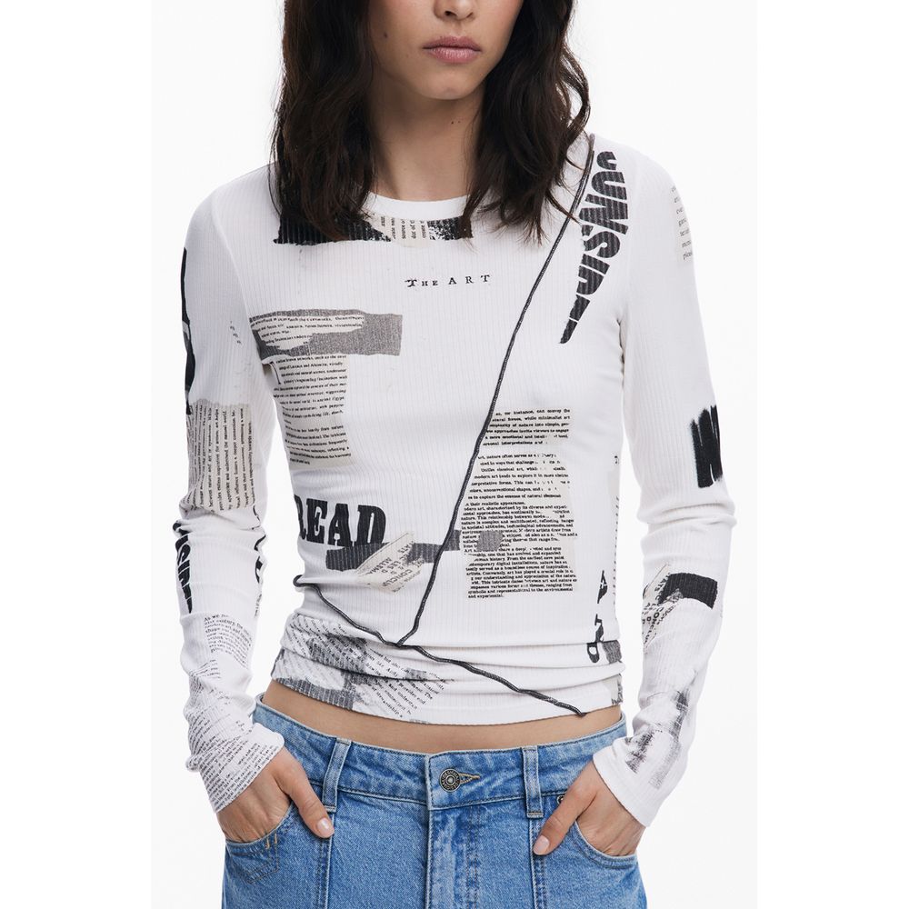 White Viscose Women T-Shirt Desigual