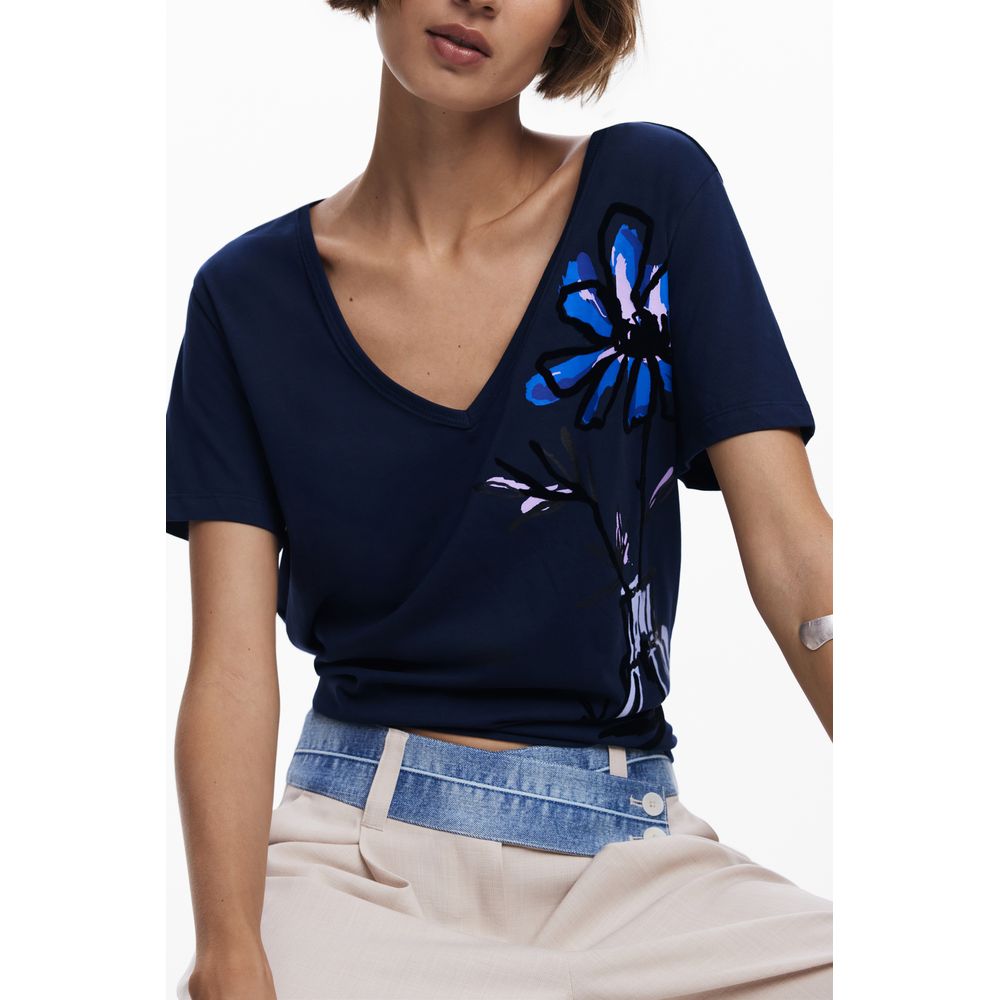 Blue Cotton Women T-Shirt Desigual