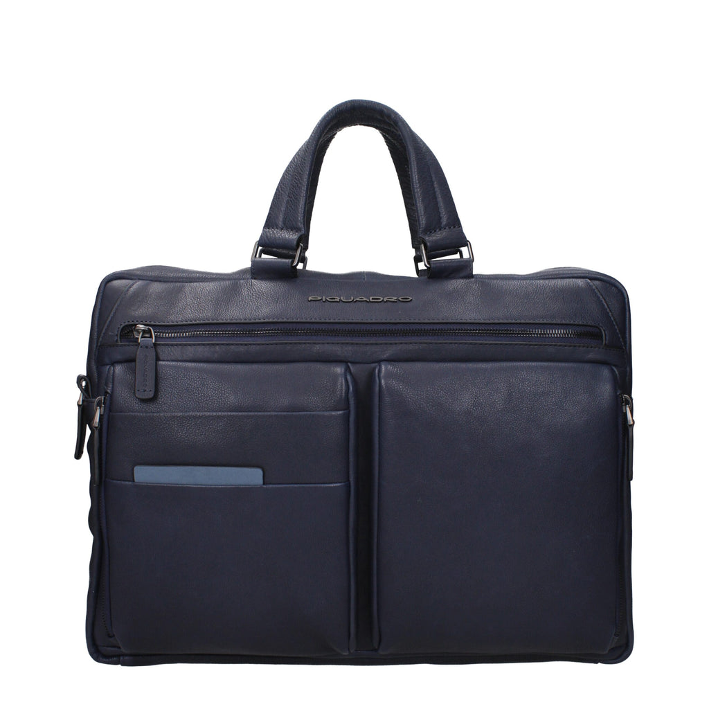 Blue Leather Business And Laptop Bags Piquadro