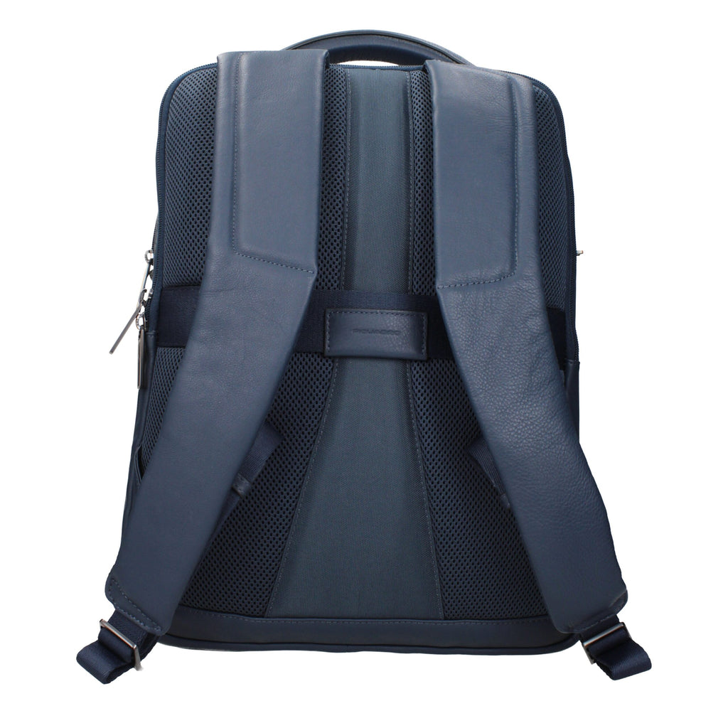 Blue Leather Backpacks Piquadro