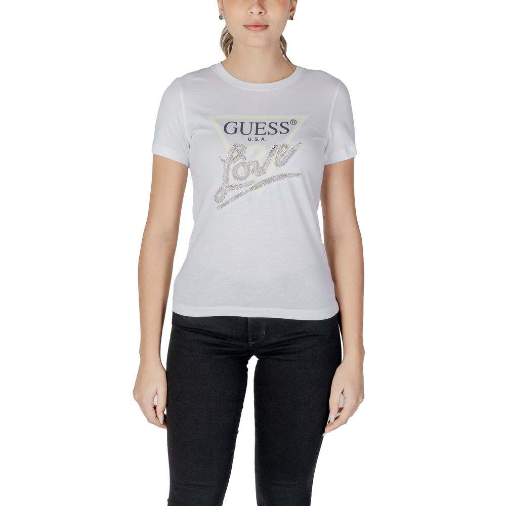 White Cotton T-Shirt Guess