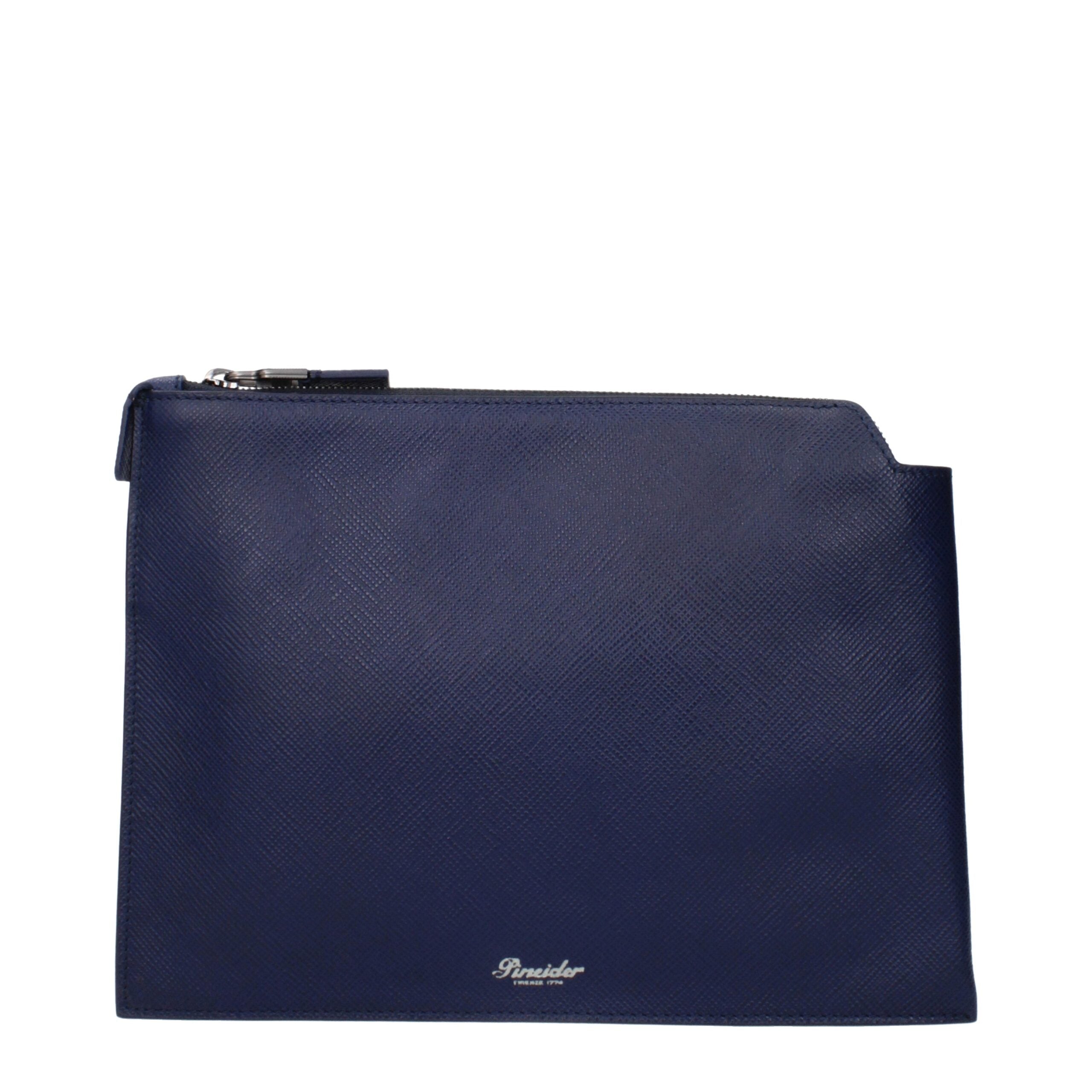 Blue Leather Clutch Bags Pineider