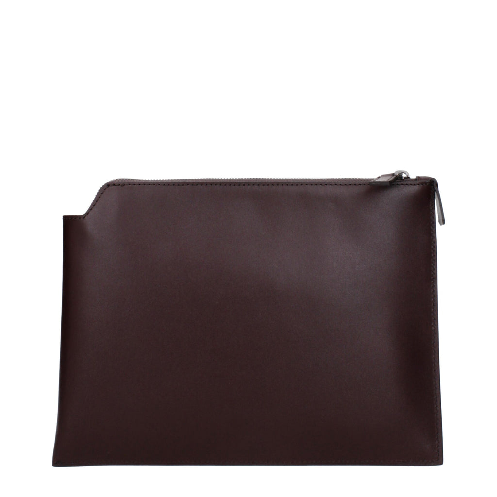 Brown Leather Clutch Bags Pineider