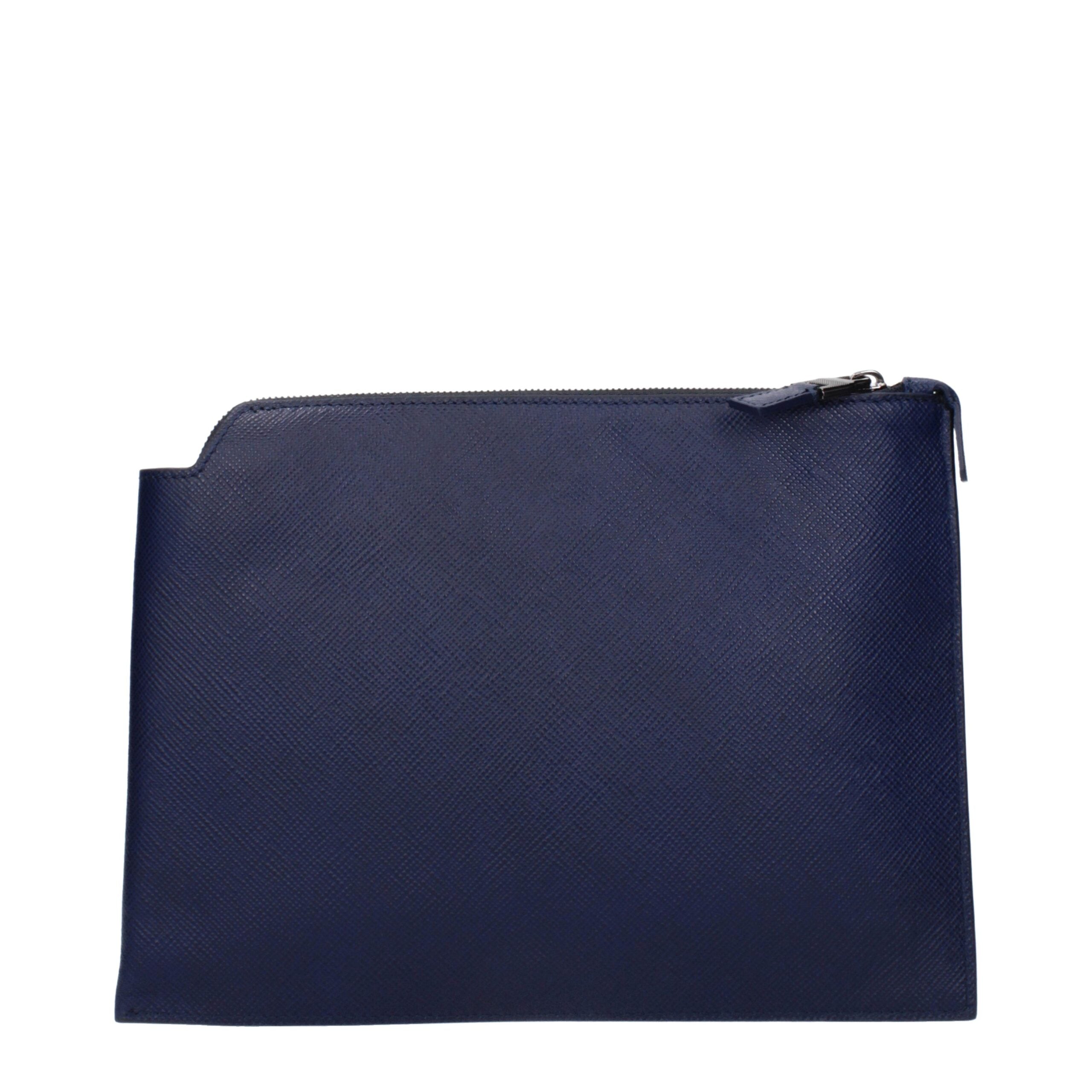 Blue Leather Clutch Bags Pineider