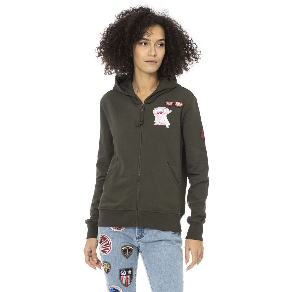 Green Cotton Women Hoodie Top Mr&Mrs Italy