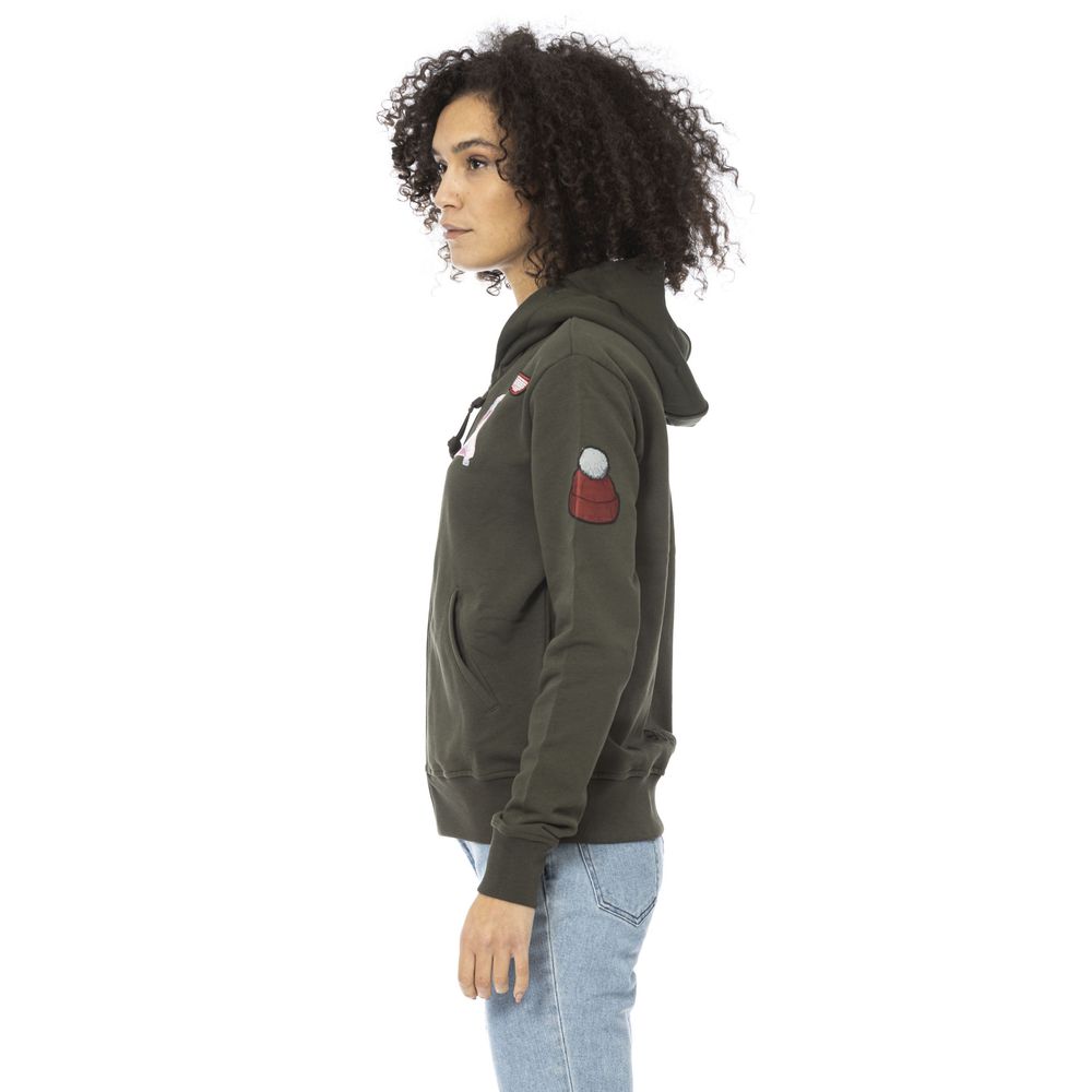Green Cotton Women Hoodie Top Mr&Mrs Italy