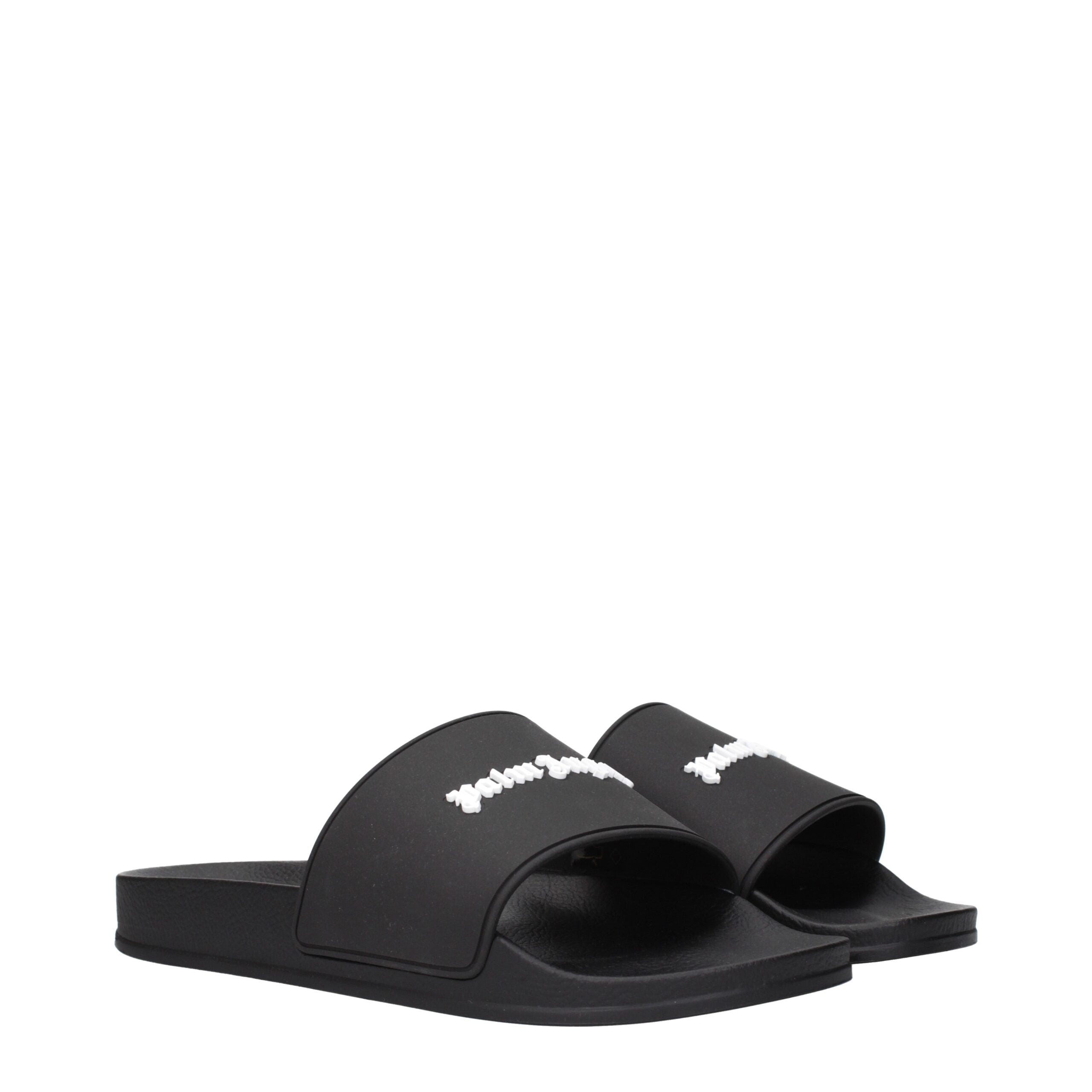 Black Cotton Slippers Sandals Palm Angels