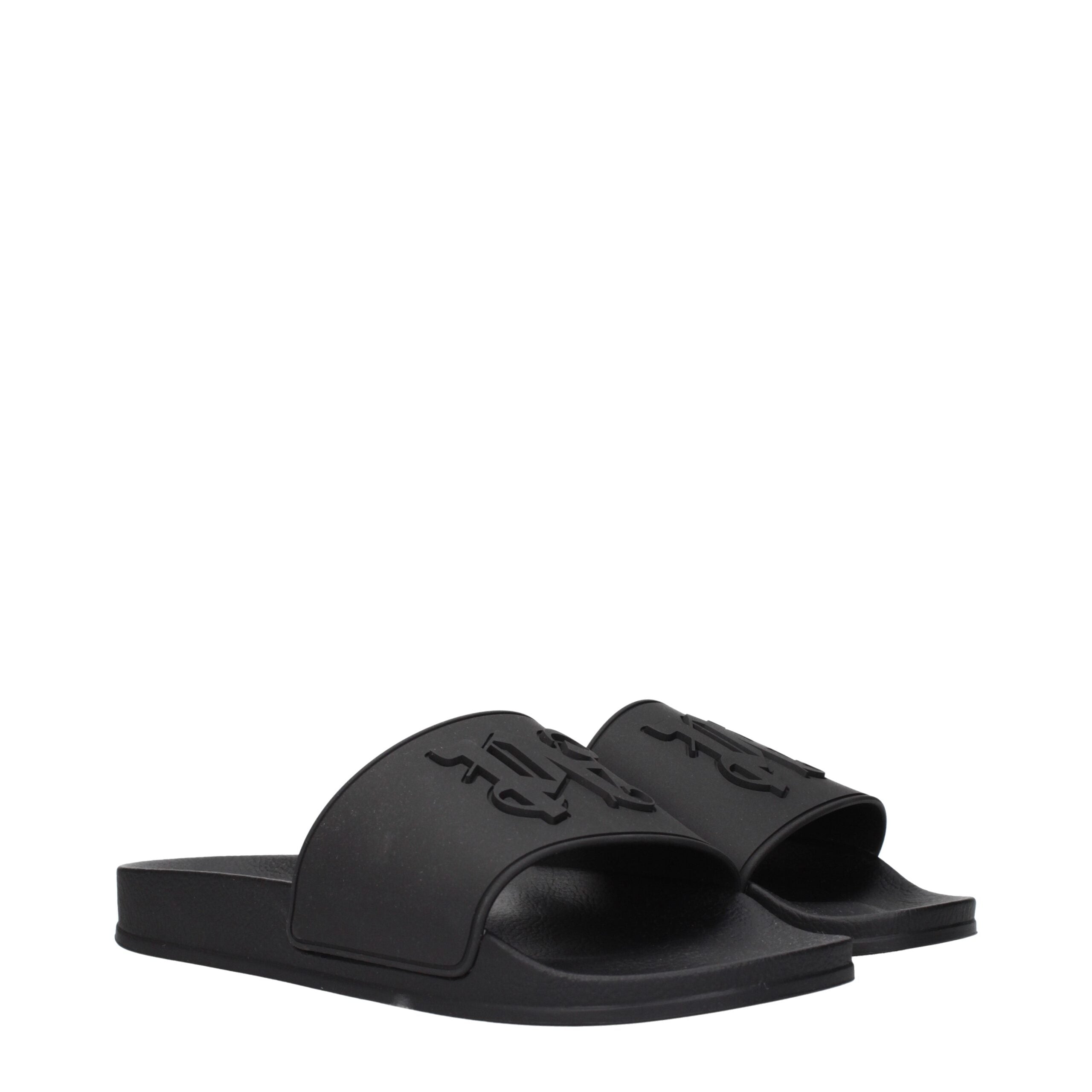 Black Cotton Slippers Sandals Palm Angels