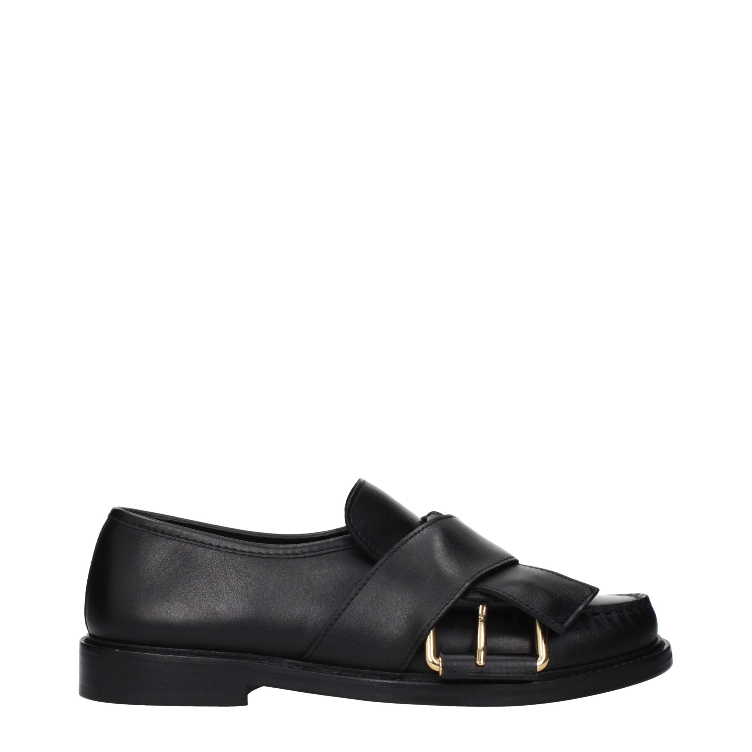 Black Leather Slip-On Loafers Moschino