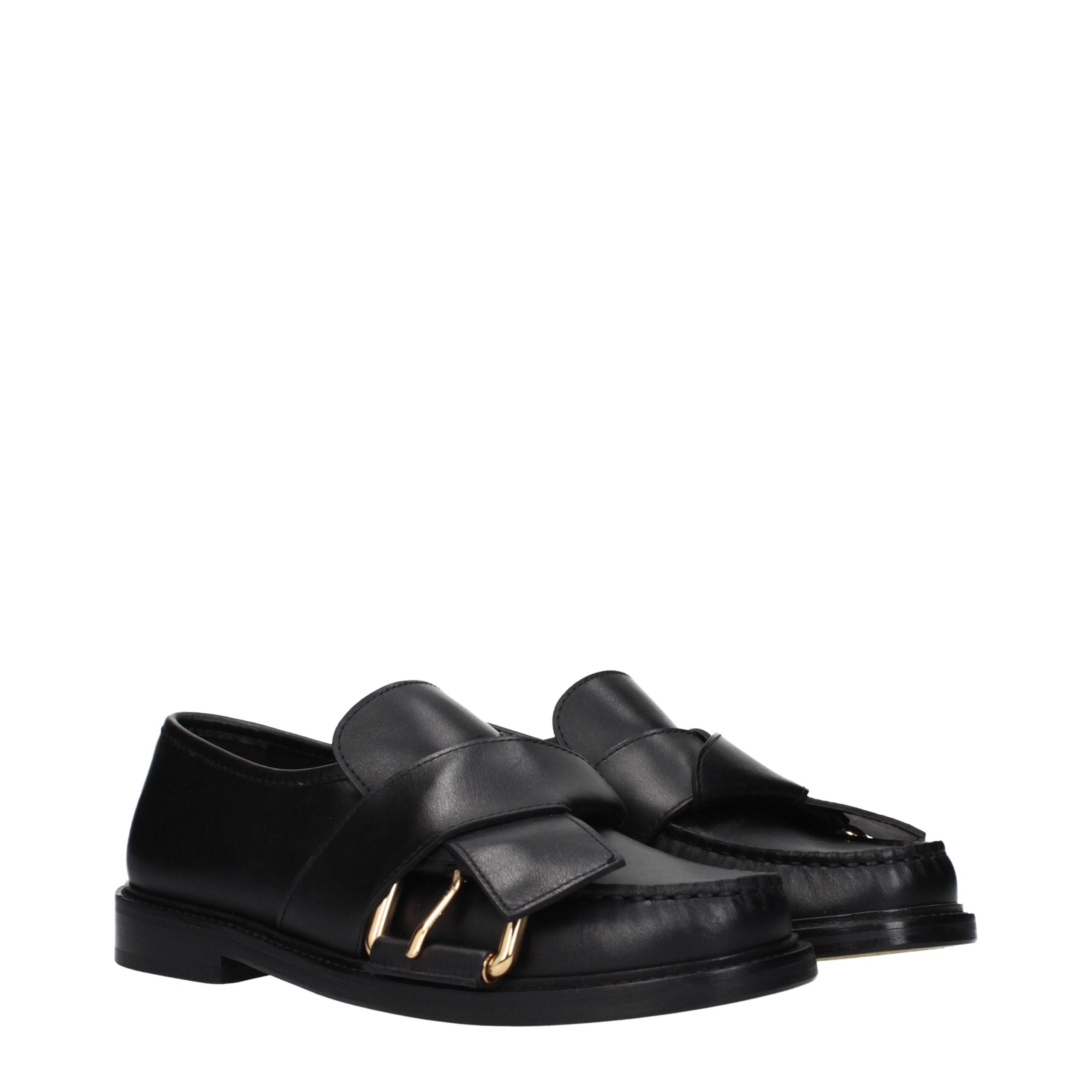 Black Leather Slip-On Loafers Moschino