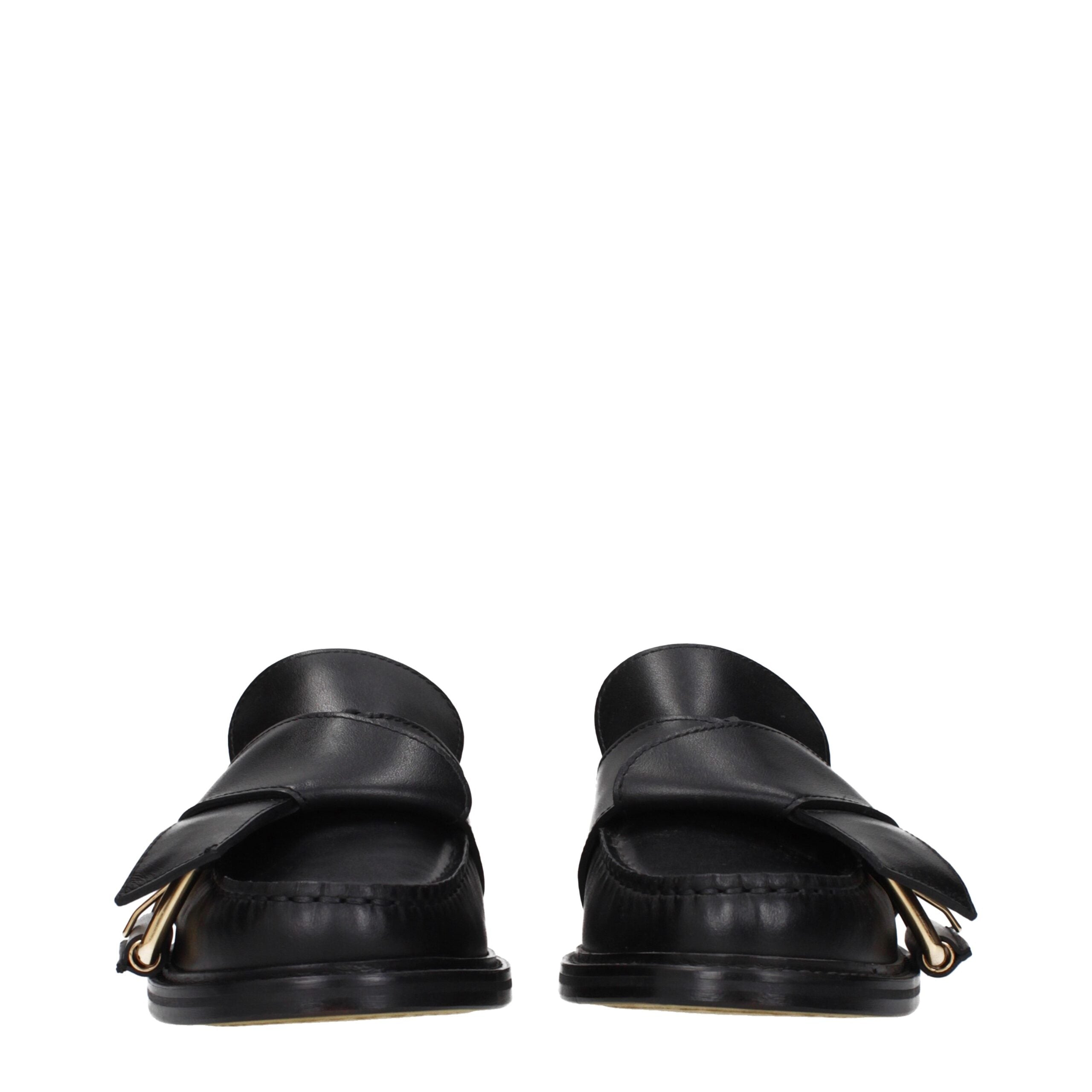 Black Leather Slip-On Loafers Moschino