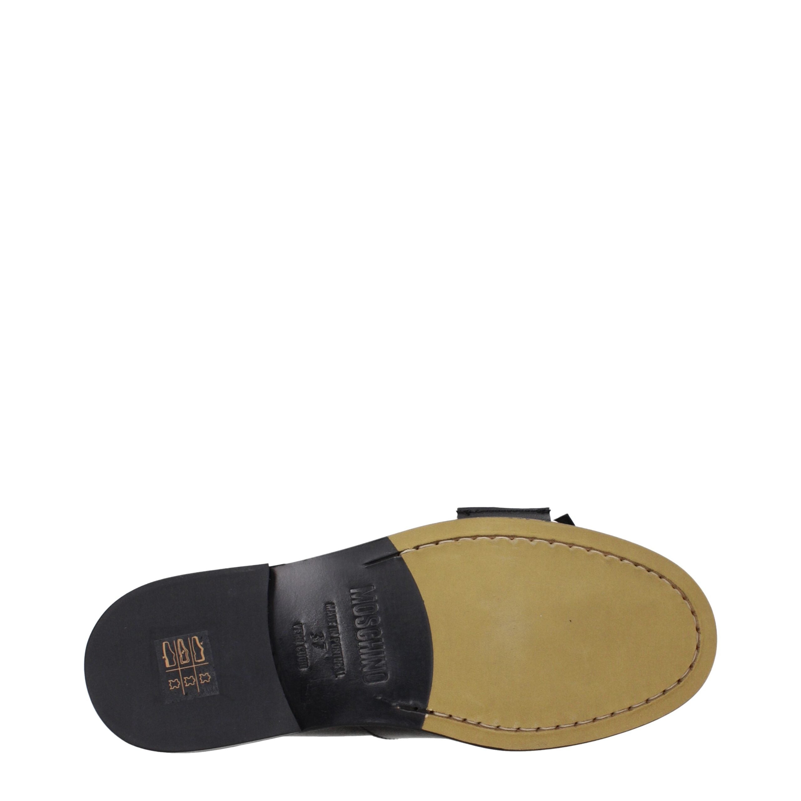 Black Leather Slip-On Loafers Moschino