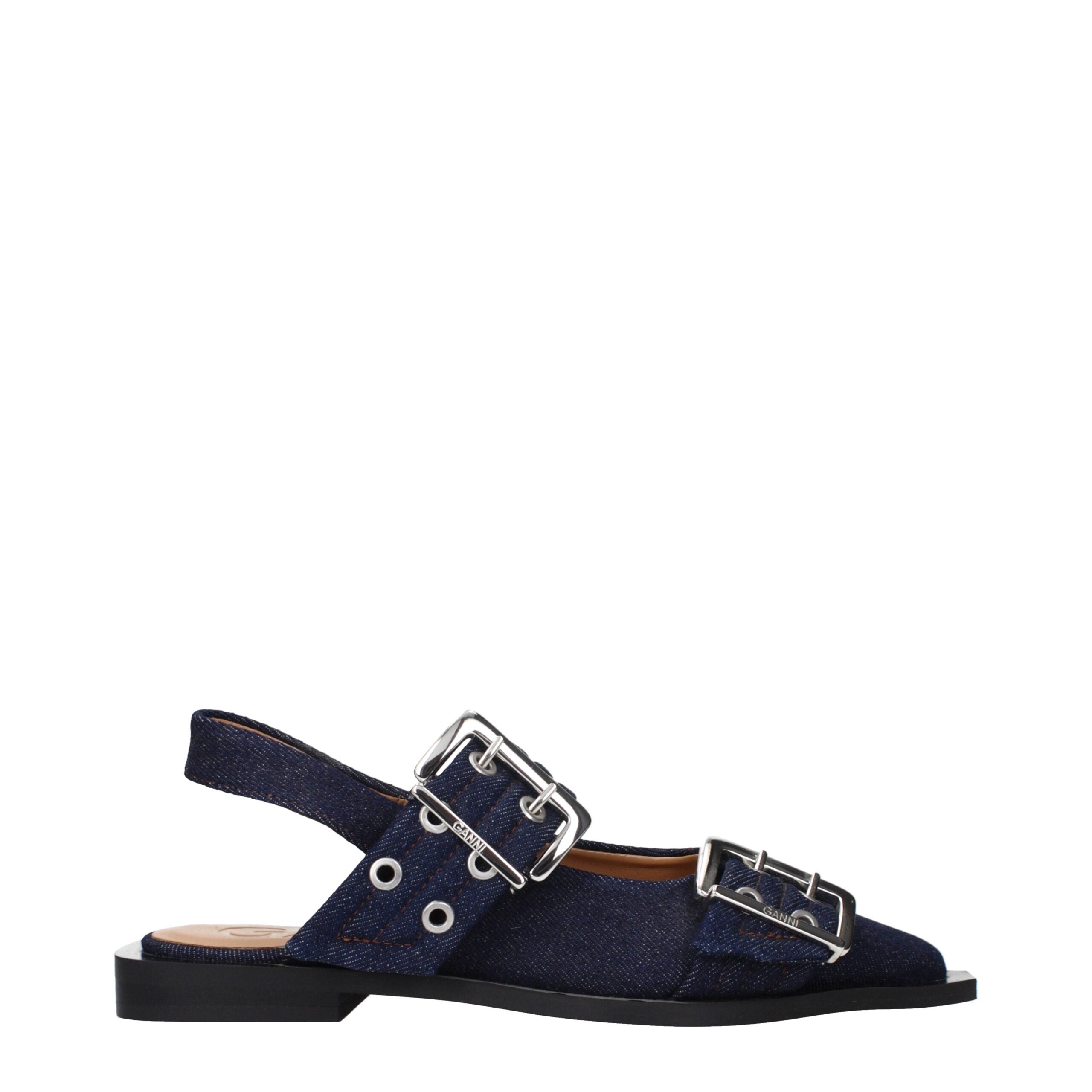 Blue Fabric Flat Sandals Ganni