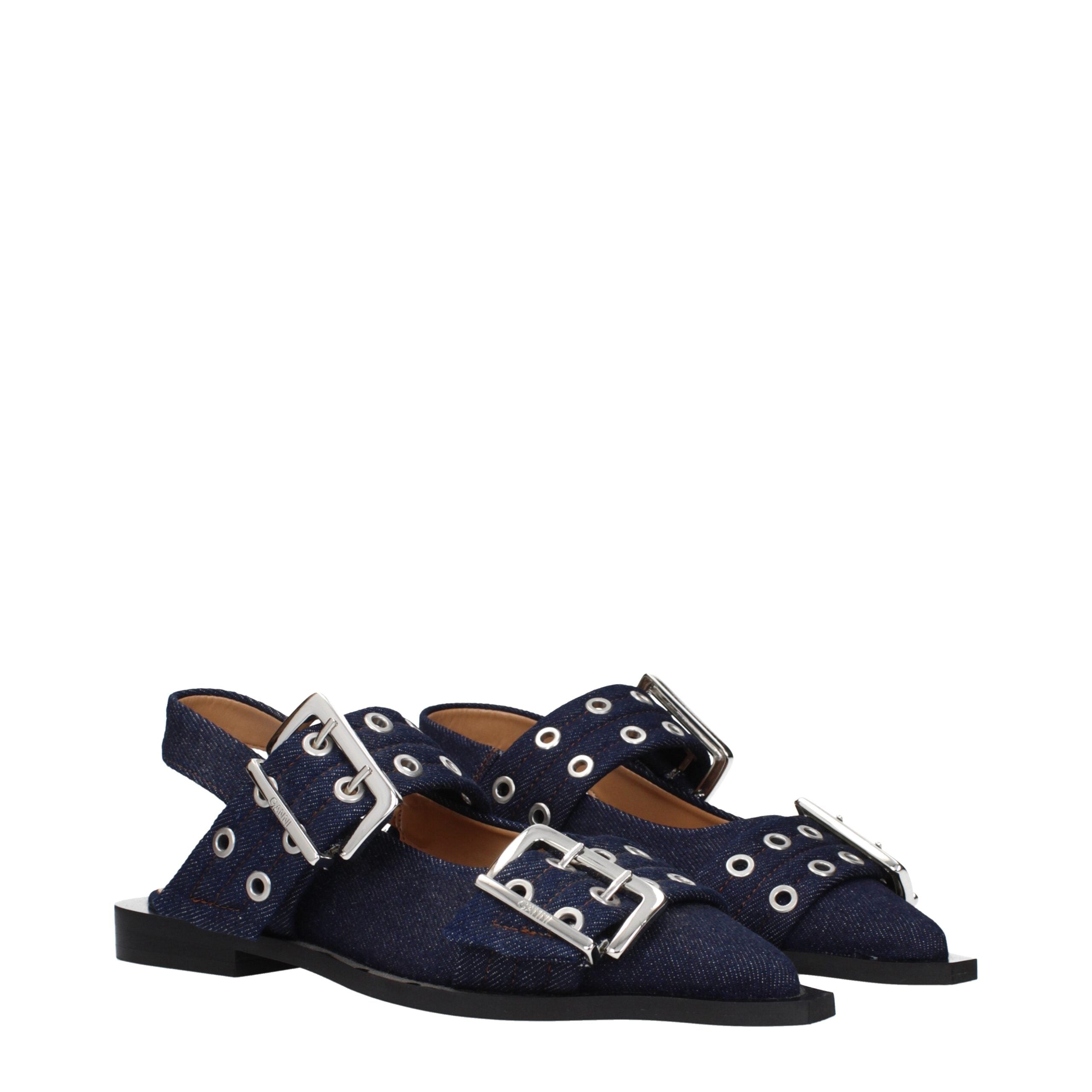Blue Fabric Flat Sandals Ganni