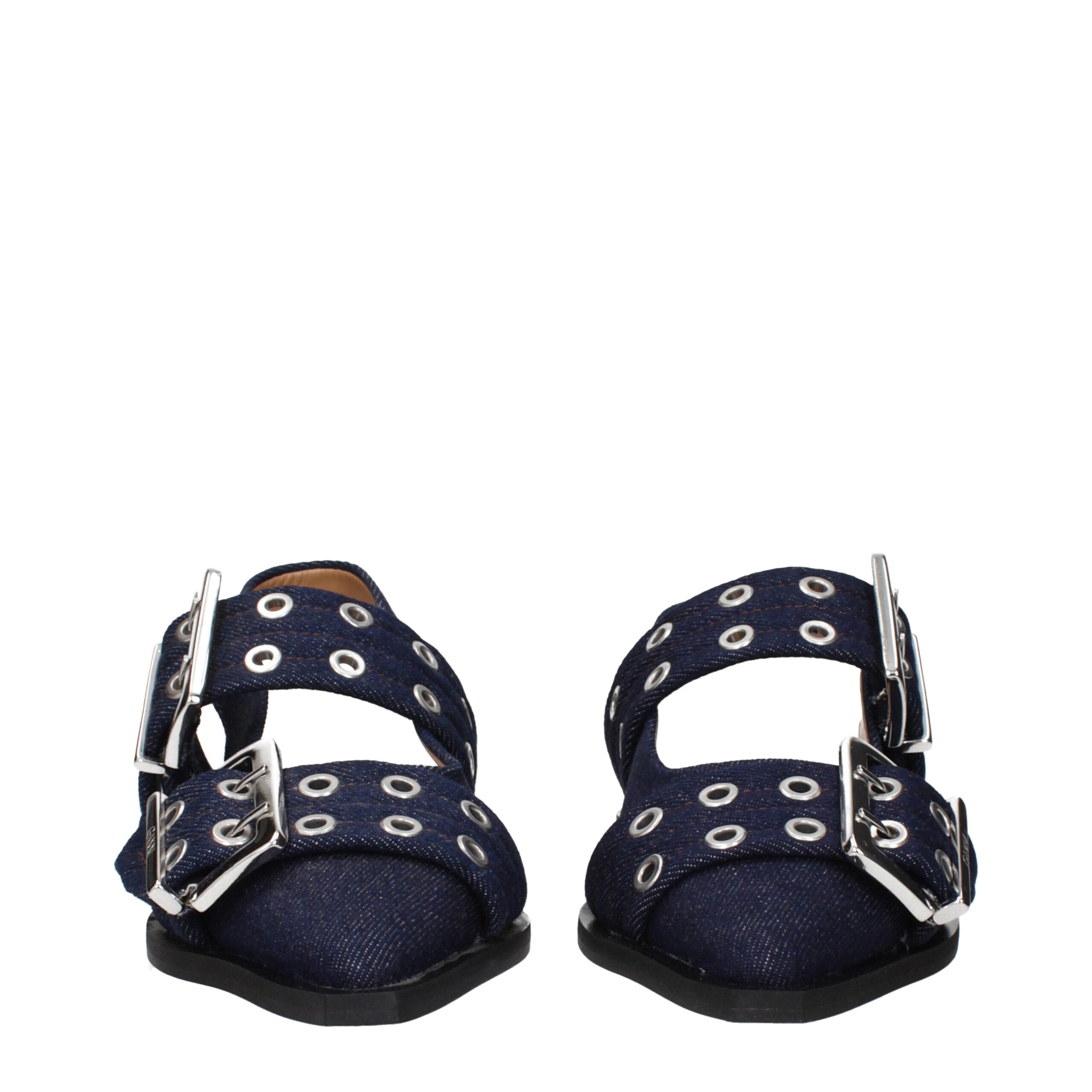 Blue Fabric Flat Sandals Ganni