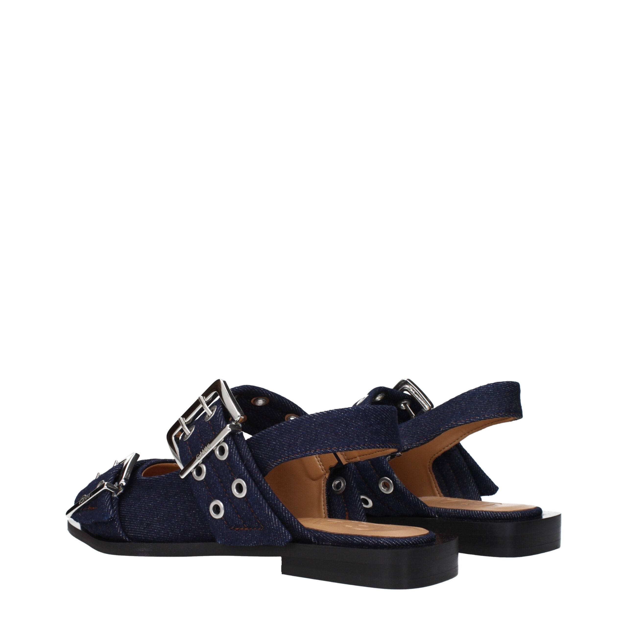 Blue Fabric Flat Sandals Ganni