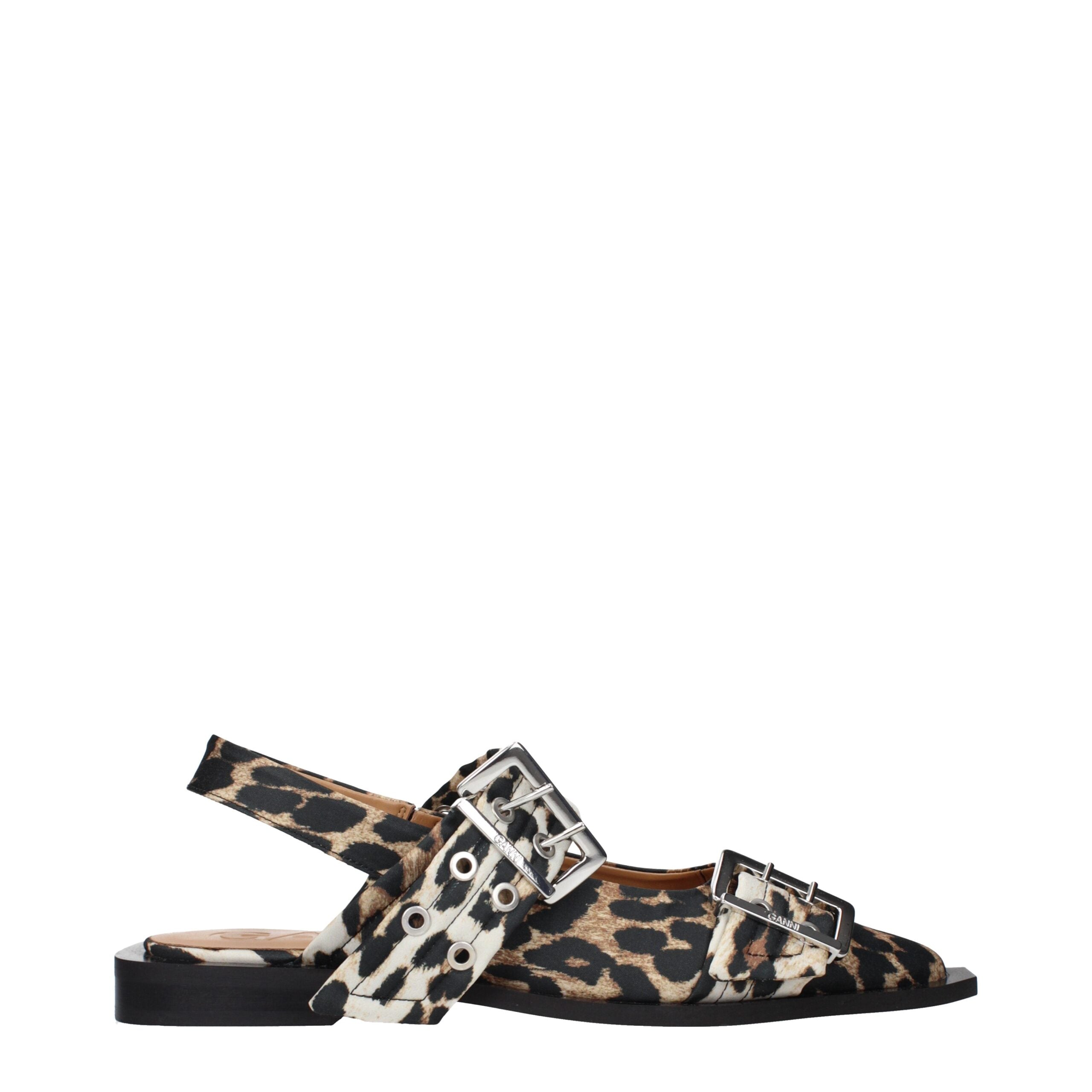 Brown Fabric Flat Sandals Ganni