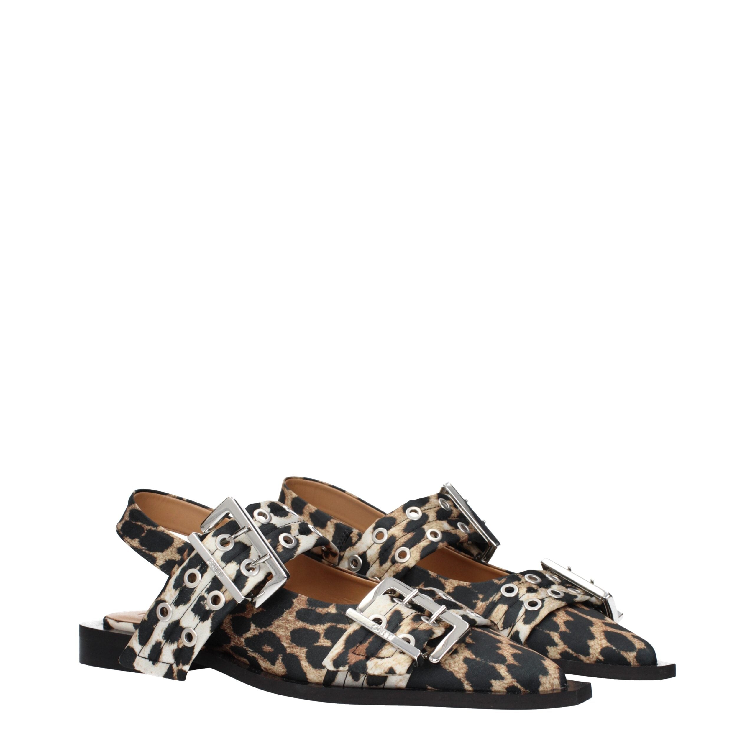 Brown Fabric Flat Sandals Ganni