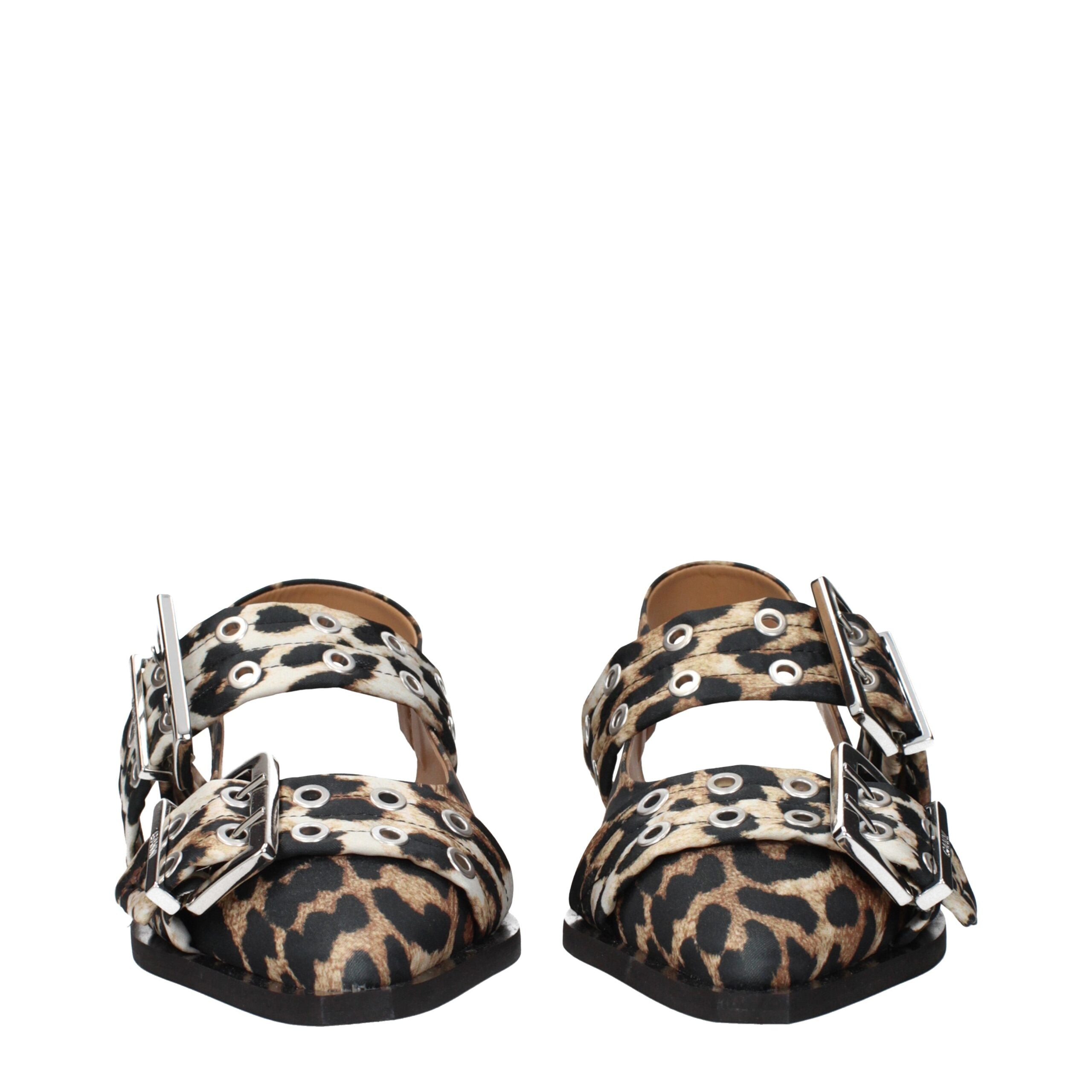 Brown Fabric Flat Sandals Ganni